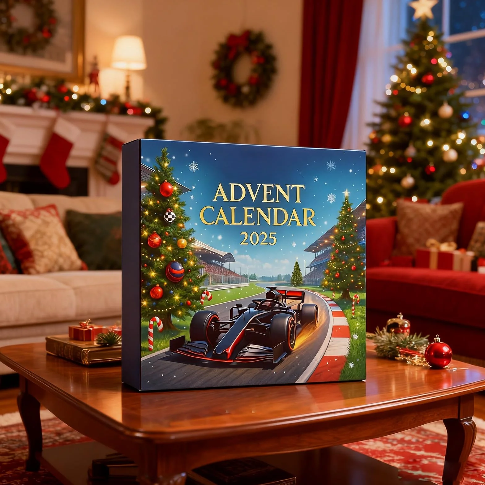 Racing 2025 Christmas Advent Calendar, 24-Day Countdown, 2D Racing Team Ornament, Holiday Surprise for Boys and Girls
