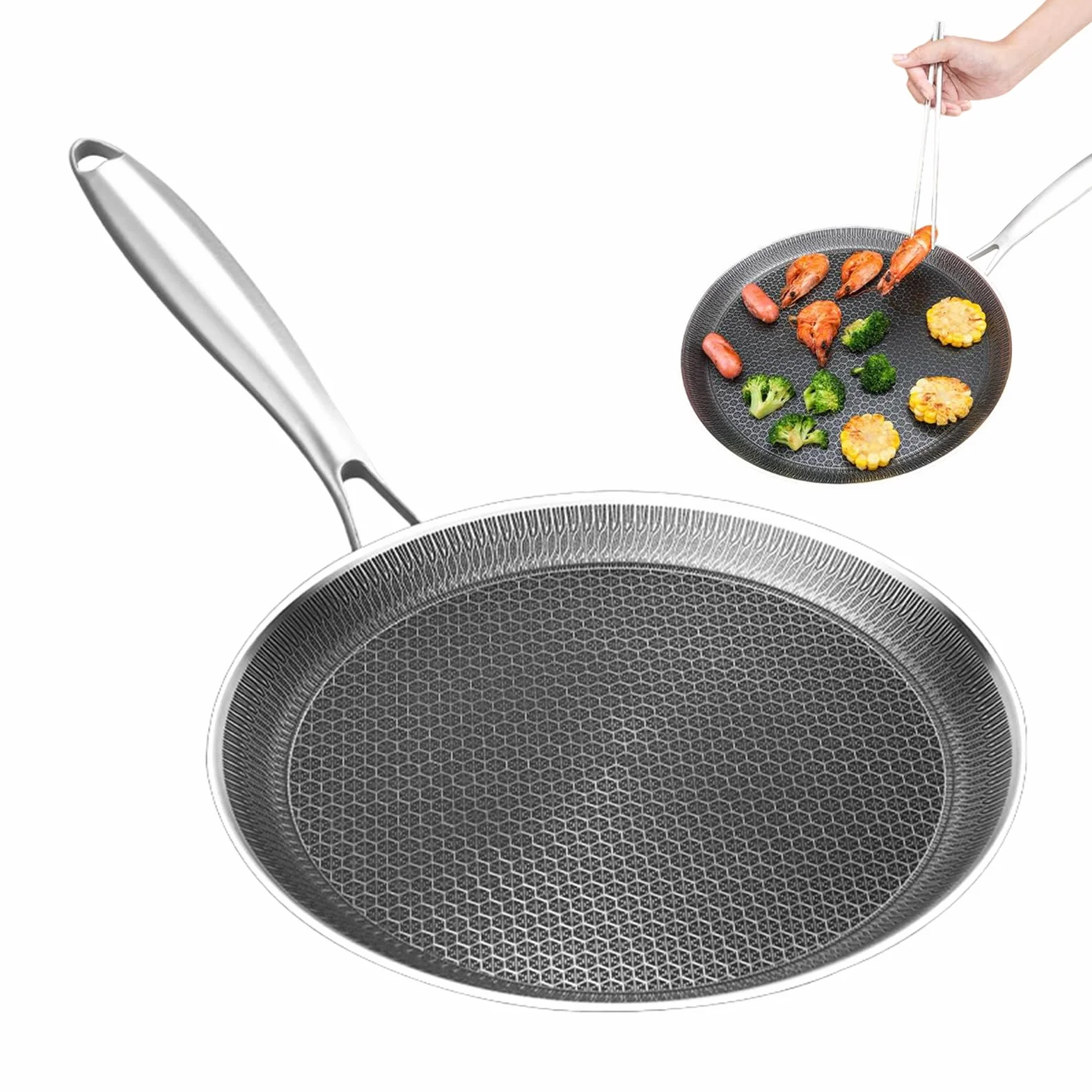 Nieprzywierająca Patelnia Do Naleśników Patelnia Grill Ze Stali Nierdzewnej | Patelnia Do Jajek Z Nieprzywierającą Powłoką Plastrową Do Kuchni Domowej Do Przyrządzania Śniadań I