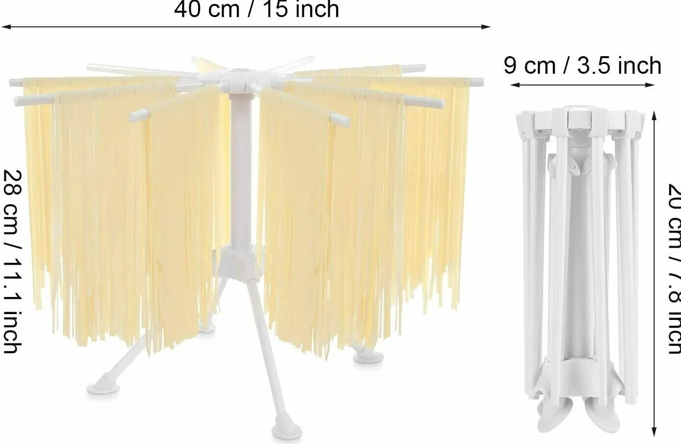 Suszarka do makaronu z 10 wysuwanymi ramionami – składany stojak do suszenia makaronu – suszarka do makaronu z tworzywa sztucznego – stojak na makaron do zawieszenia 2 kg, biała