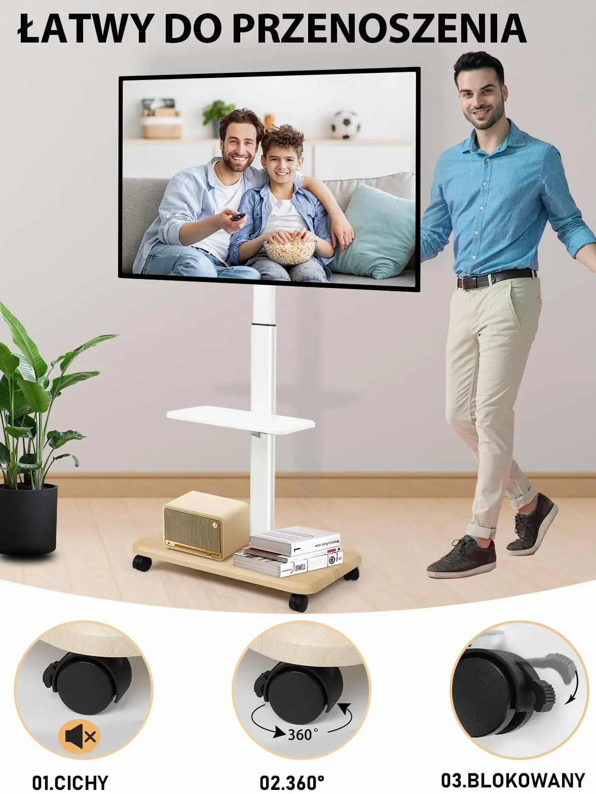 Mobilny stojak na telewizor 32-70 cali LED/LCD/OLED na kółkach do 45 kg