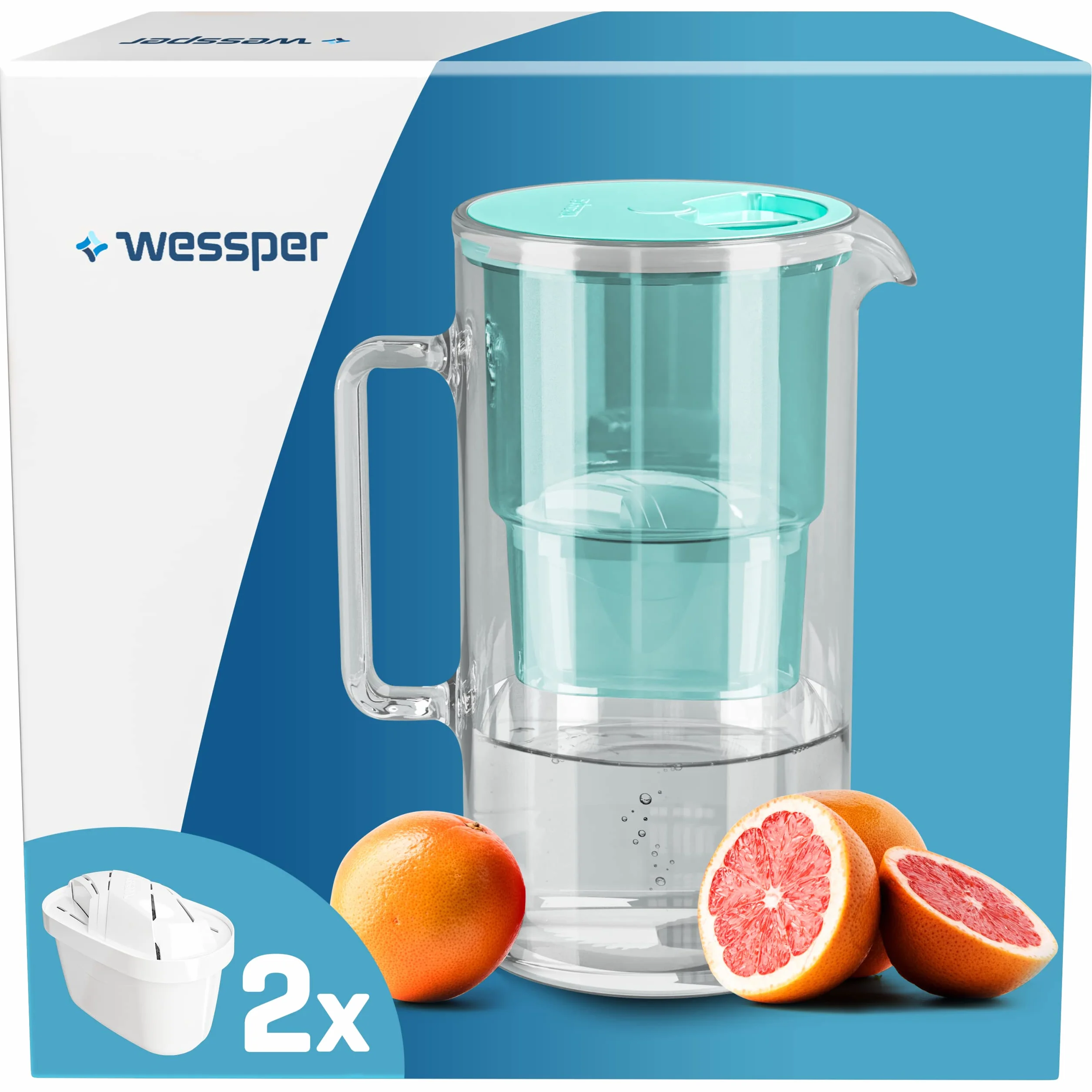 Wessper Aquamax Crystalline Dzbanek z Filtrem, Miętowy, 2.5 l