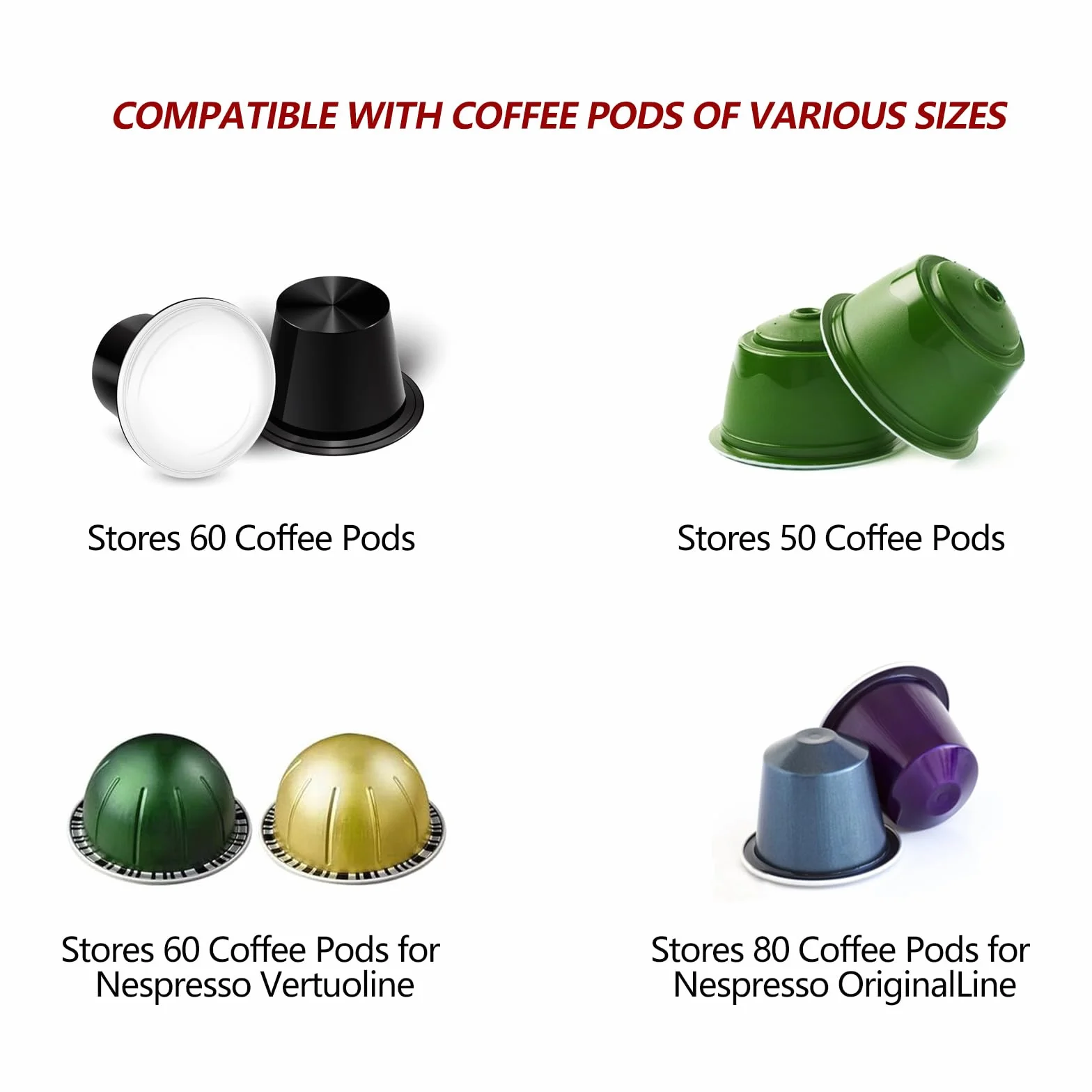JINTANG Uchwyt na kapsułki do kawy Vertuo, kompatybilny z 54 VertuoLine lub 72 Nespresso Original Line