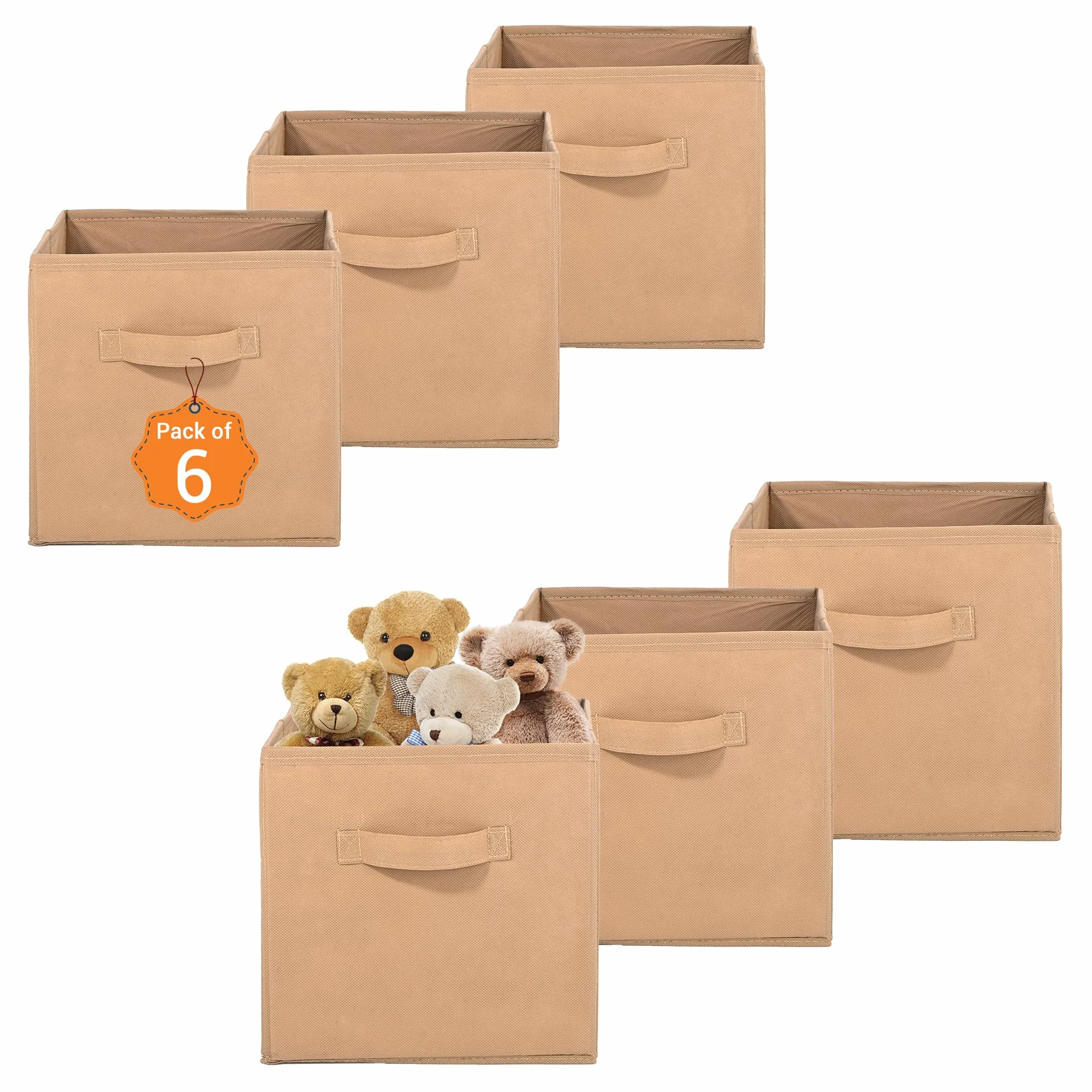 Kuber Industries 6 szt. (28 cm) nietkany, kwadratowy, składany organizer na ubrania, pudełko do przechowywania do szafy, wielofunkcyjne do zabawek dla dzieci, sukienki dla niemowląt, dołączony uchwyt