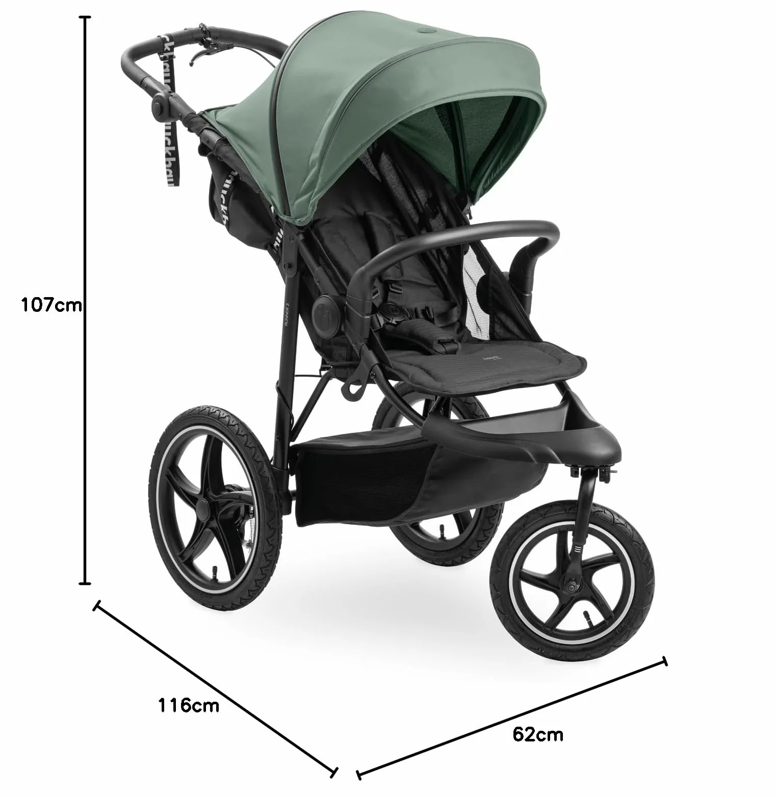 hauck Lekki wózek dziecięcy Runner 3 o wadze do 22 kg - wózek dziecięcy z 3 kołami rozkładany - wózek dziecięcy z oponami XL pneumatyczne - zawieszenie - hamulec ręczny - kaptur XL UPF 50+ - Jungle