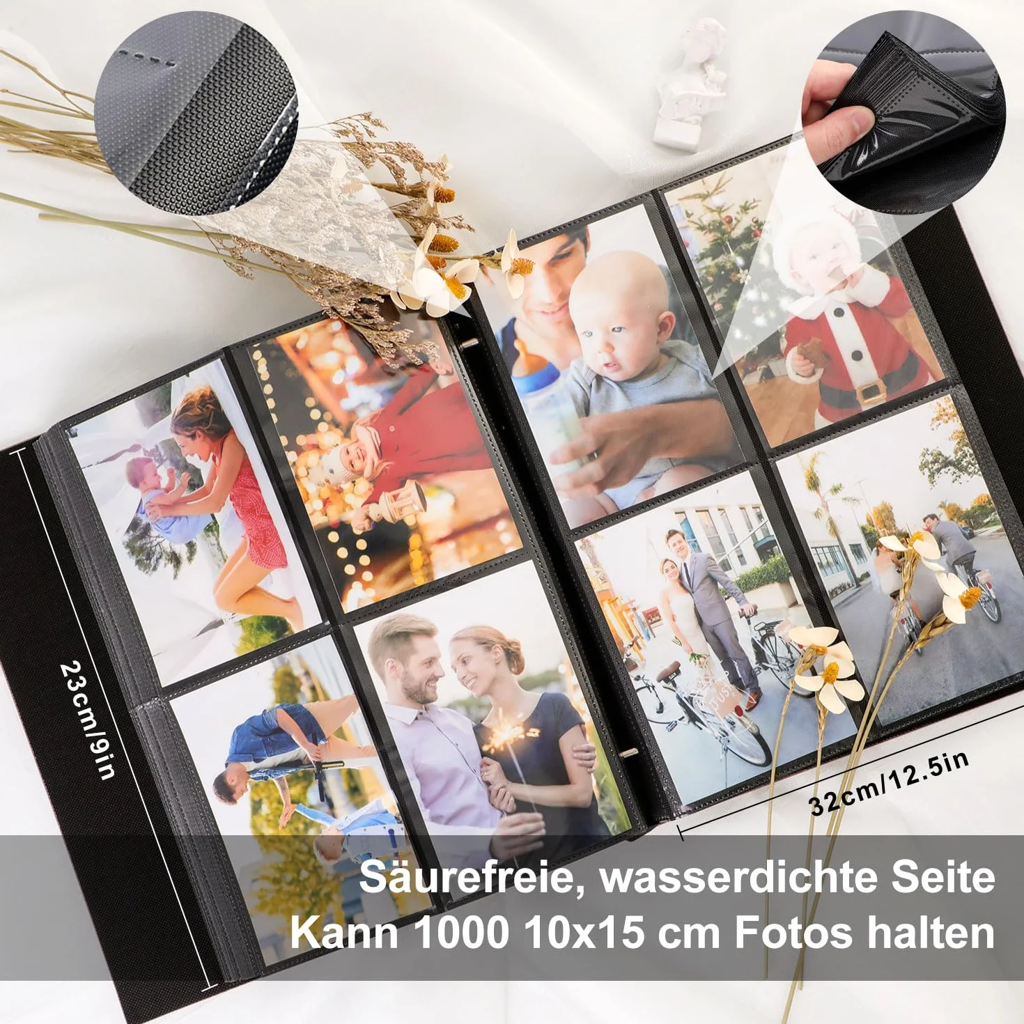 Lanpn Album fotograficzny na 1000 zdjęć w formacie 10x15, bardzo duży, XXL, lniany album do wkładania zdjęć w układzie pionowym, Purpurowy