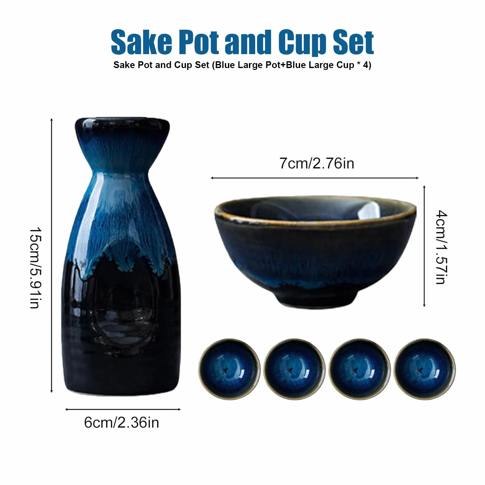 Zestaw japońskiego sake z ceramiki, 5-częściowy japoński zestaw sake z 4 kubkami do sake, 1 dzbanek do sake, zestaw dzbanków do sake z ceramicznych kubków, zestaw porcelanowych liquorów, zestaw kubków