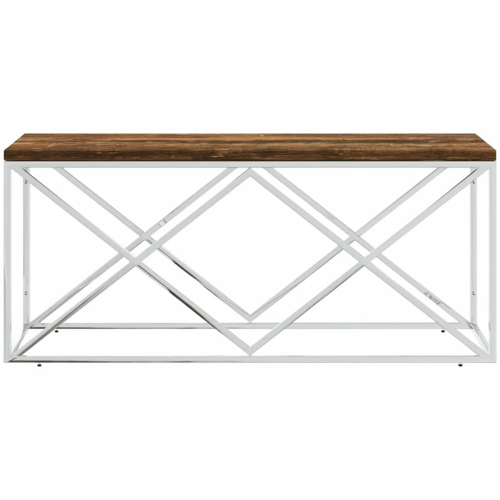 Homgoday Stolik kawowy Stal nierdzewna i lite drewno z recyklingu, Konsola pomocnicza Stolik do salonu Kawa Herbata Sofa Meble do salonu Meble typu 5 Stoliki kawowe Meble