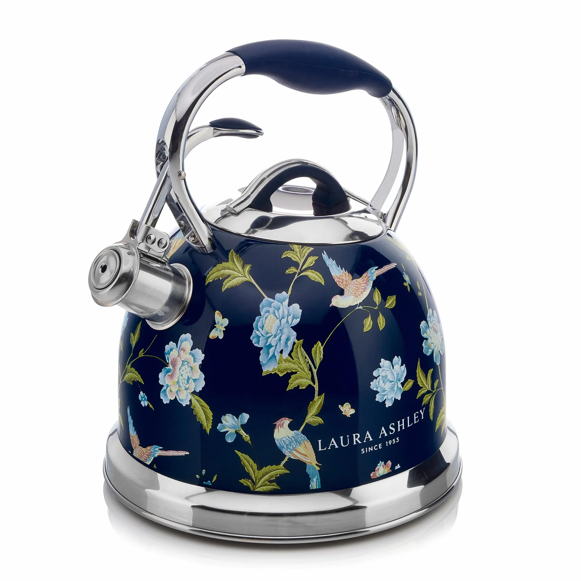 Laura Ashley Elveden Granatowy Czajnik Indukcyjny 2.5 Litry od VQ - Gwizdający Czajnik Szybko Gotujący na Kuchenkę Gazową, Indukcyjną lub Inne Kuchenki z Mechanizmem Przyciskowym
