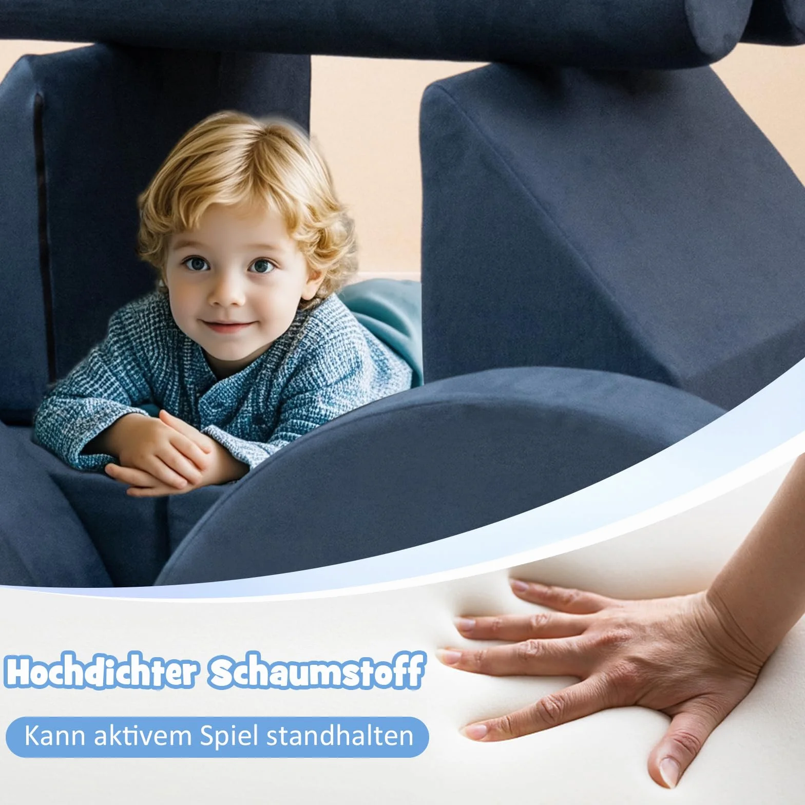 COSTWAY 14-częściowa modułowa sofa dziecięca, do zabawy z pianki, klocków, wspinaczki i raczkowania, rozkładana, do pokoju dziecięcego, pokoju zabaw (granatowa)