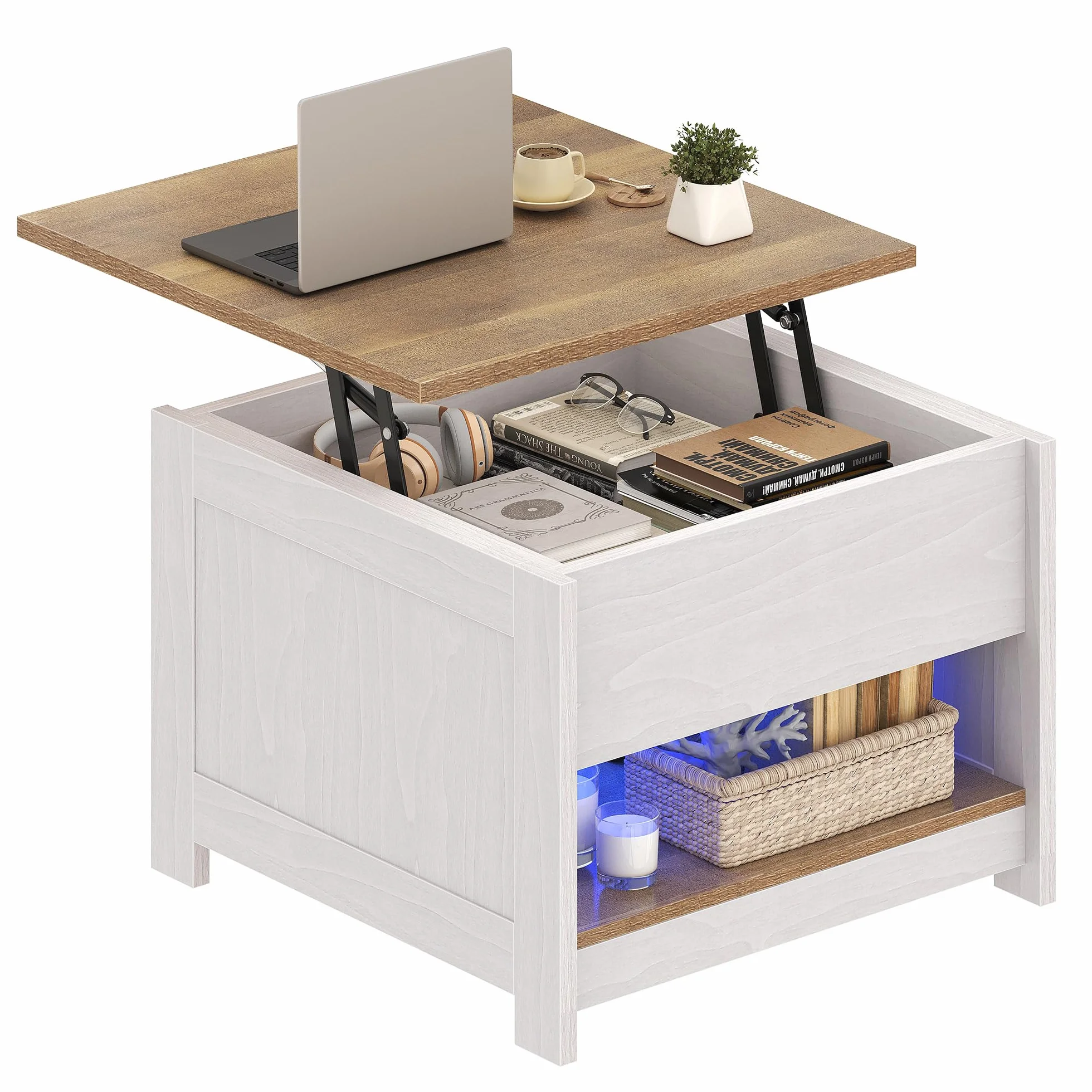 YITAHOME Stolik kawowy Lift Top, kwadratowy, drewniany, nowoczesny, rustykalny stolik kawowy z miejscem do przechowywania, do salonu, wiejskiego szary, 60 x 60 x 45 cm