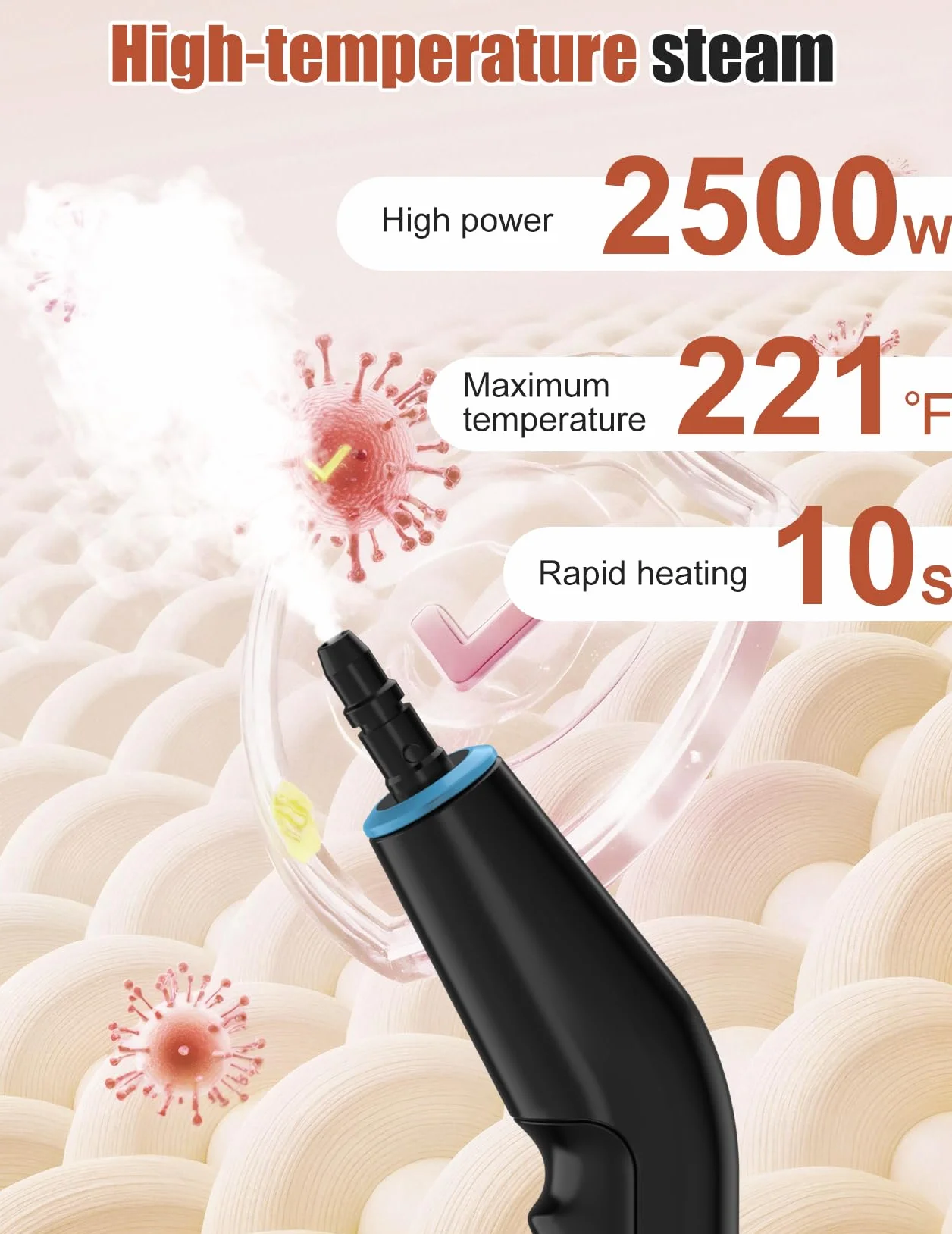 Odkurzacz Parowy, Wielofunkcyjny Ręczny Odkurzacz Parowy o Mocy 2500 W z 6 Regulowanymi Prędkościami i 8 Rodzajami Dysz, Przenośny 1250 ml, Wysokociśnieniowy
