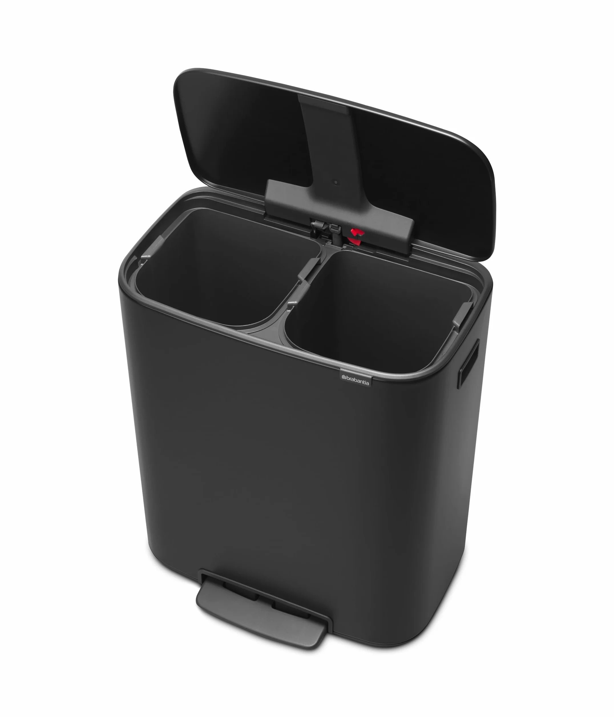Brabantia Bo Kosz na Pedały 2x30L Duży Kosz na Śmieci do Kuchni Podwójny Czarny 54 x 37 x 65 cm