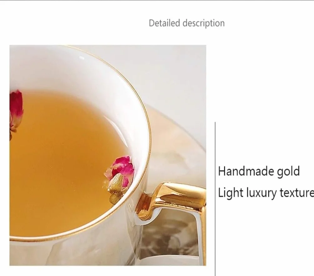 Kubek do kawy 250ml z uchwytem, ​​marmurkowa filiżanka do kawy i spodek luksusowa porcelana kostna angielski popołudniowa herbata czarna herbata kwiatowa filiżanka do herbaty do biura domu kawiarnia(B