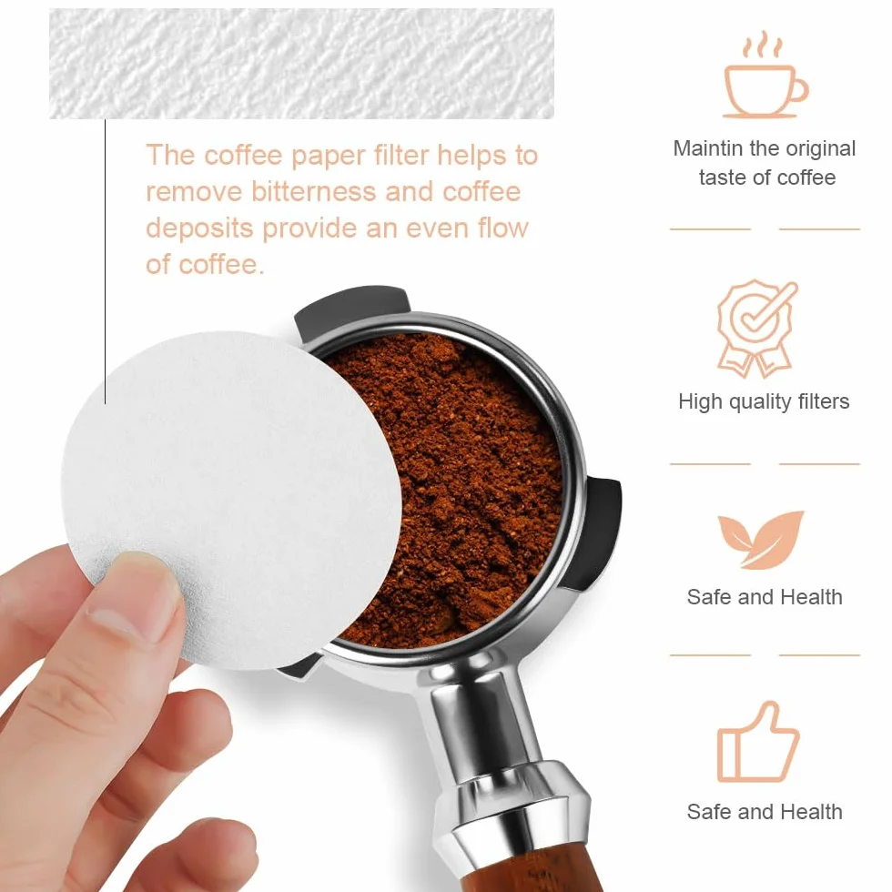 HOTUT Okrągły papierowy filtr do kawy, 400 sztuk 64 mm filtrów papierowych do espresso, Naturalny papier filtracyjny filtry papierowe do kawy, do Aeropress -Biały