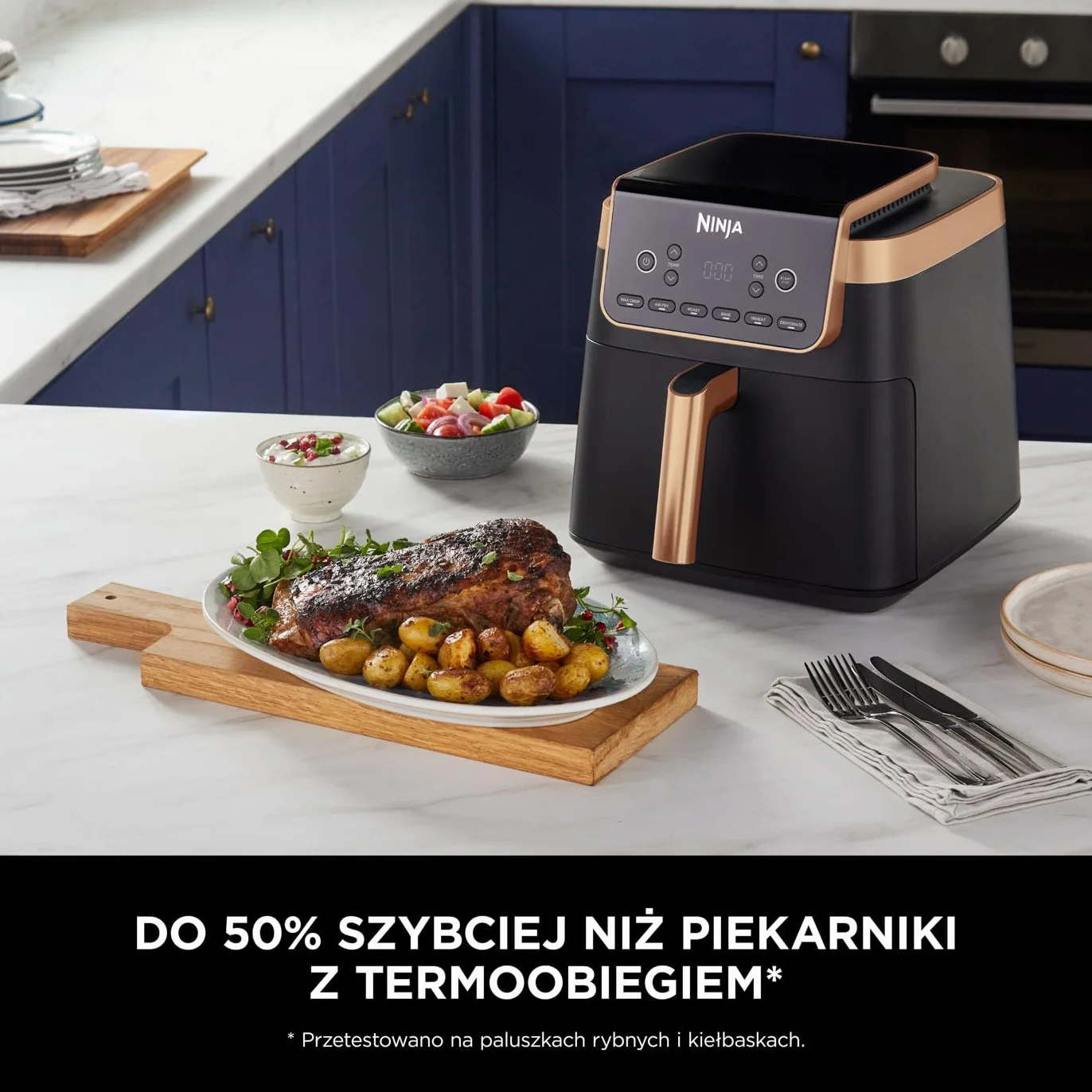 Ninja Air Fryer MAX PRO Frytkownica beztłuszczowa 6,2 l, nie używa oleju, jedna duża kwadratowa szuflada, rozmiar rodzinny, powłoka nieprzywierająca, kosz i talerz na chrupiące dania, AF180EUCP