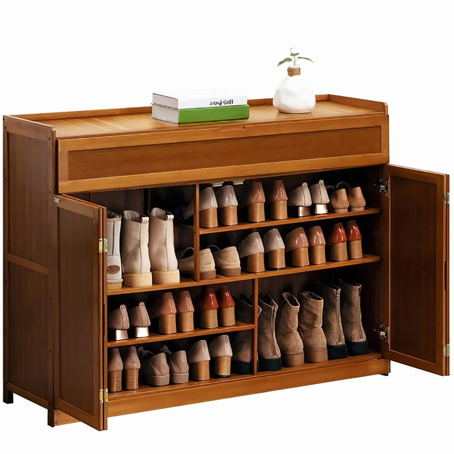 Bambusowa szafka na buty z drzwiami i szufladami, wolnostojąca, na 40 par, zajmuje mało miejsca, do sypialni, przedpokoju, przedpokoju, klasy, 115 x 33 x 117 cm