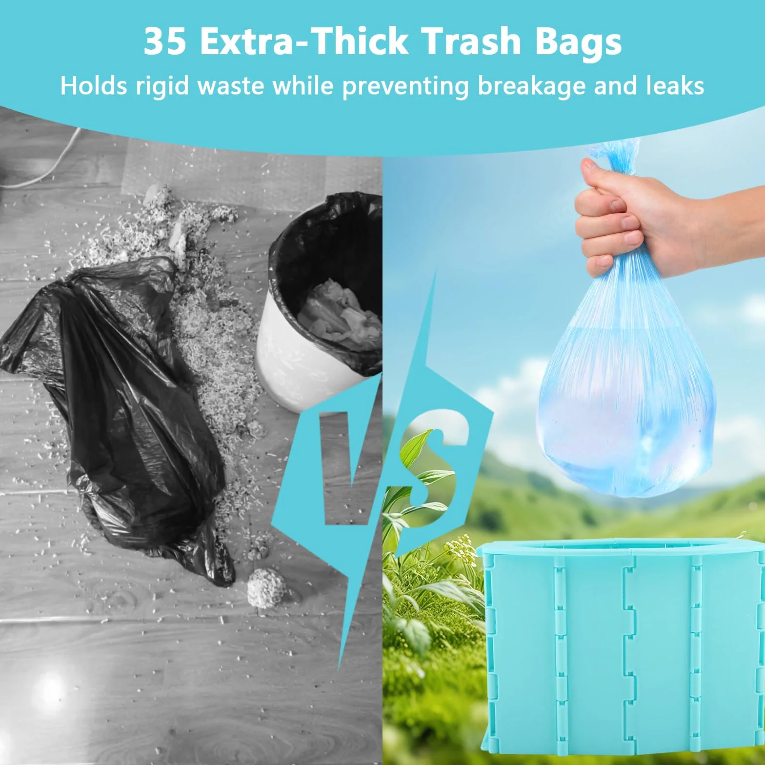 Vaskula Potty for On the Go Travel Toilet Children with Storage Bag and 35 Garbage Bags Foldable Potty for Emergencies Hiking Camping Car Indoor and Outdoor Use (Blue)