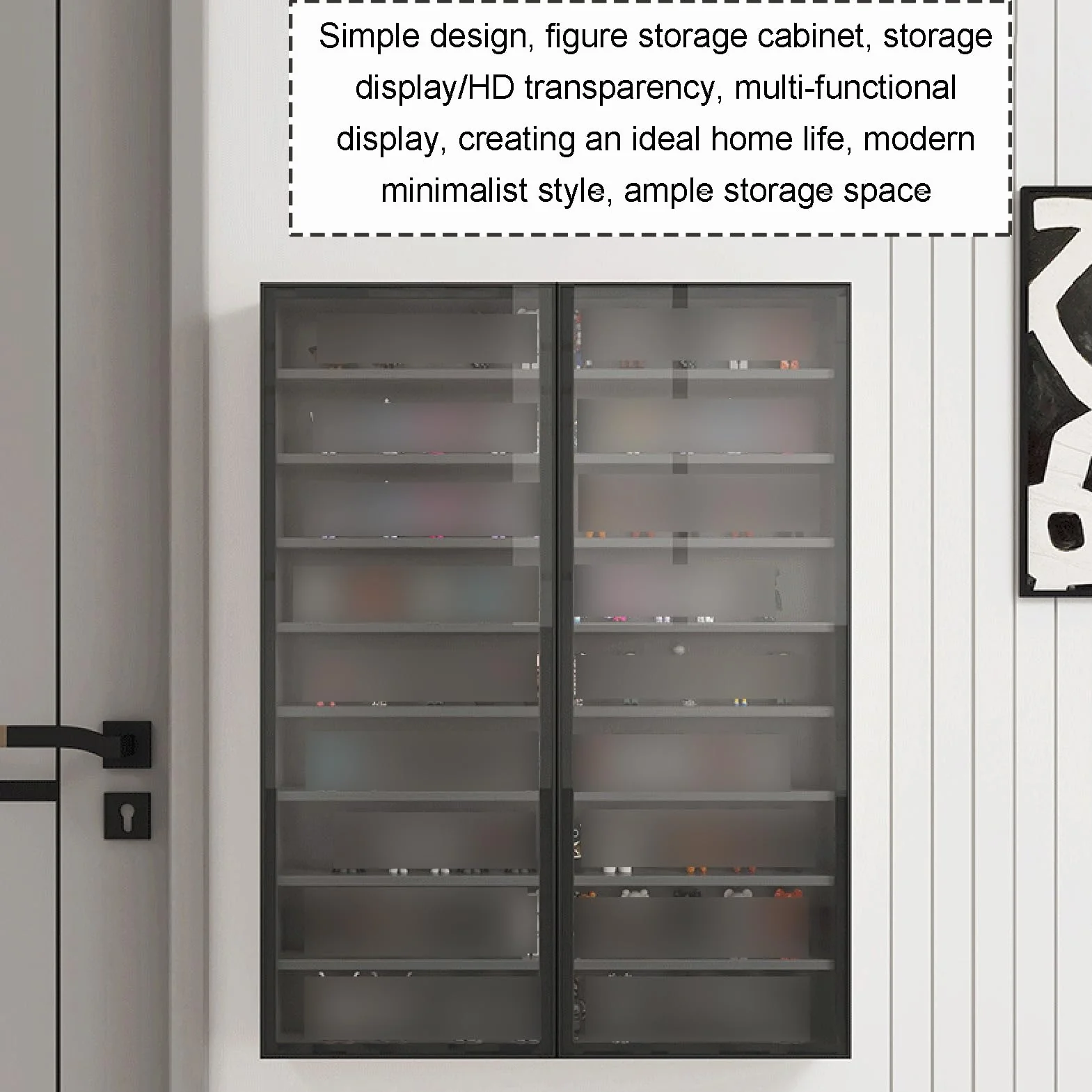 Montowana na ścianie 4/5/6/7-poziomowa witryna wystawowa, szklane drzwi, witryna do kolekcjonowania, ozdób, figurek, do salonu, sypialni, czarna 40 x 12,5 x 59,6 cm