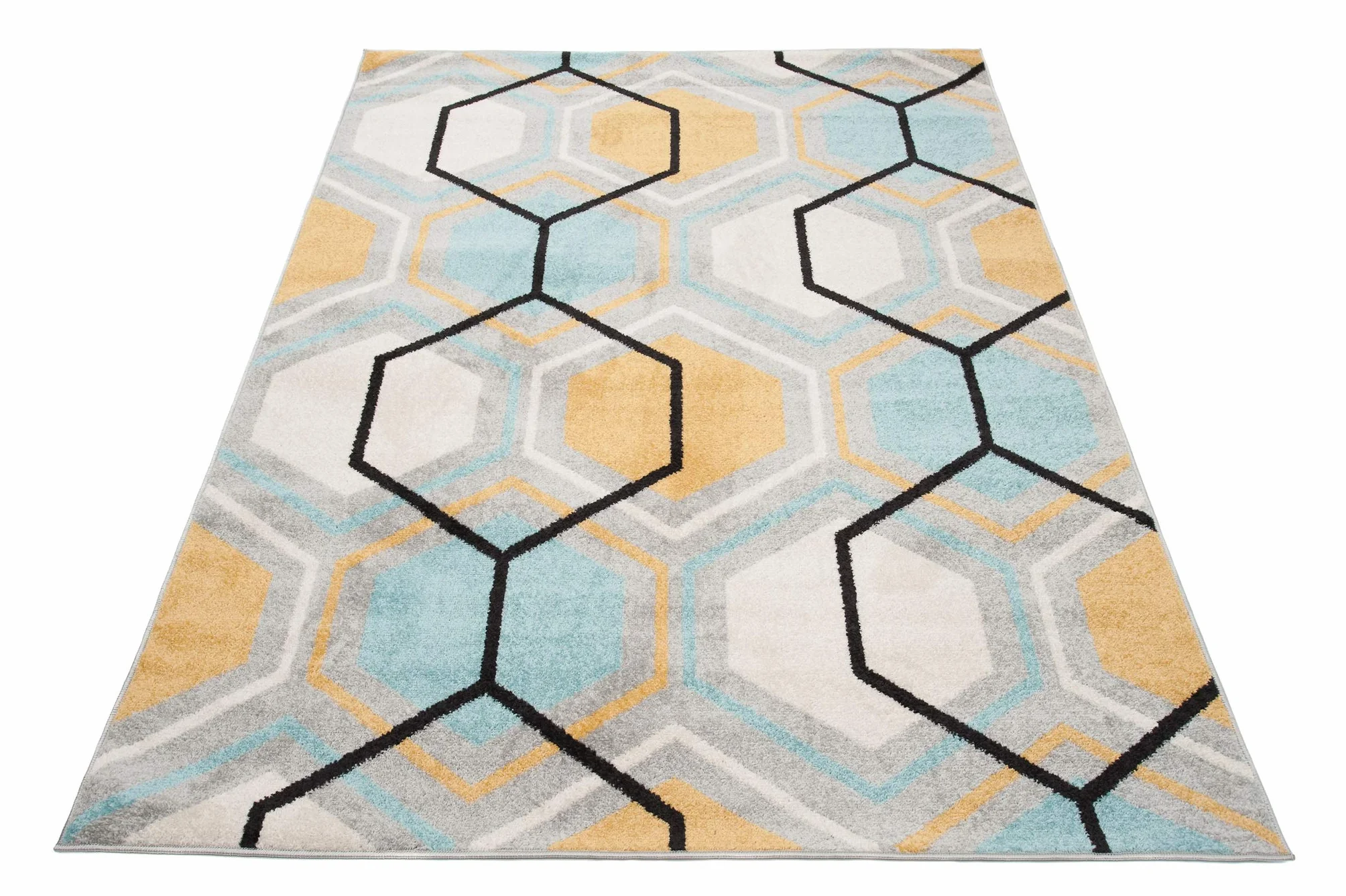 Tapiso LAZUR dywan do salonu, krótkie runo, nowoczesny, geometryczny kratka, szary, kremowy, żółty, jasnoniebieski, do sypialni, Ökotex 300 x 400 cm