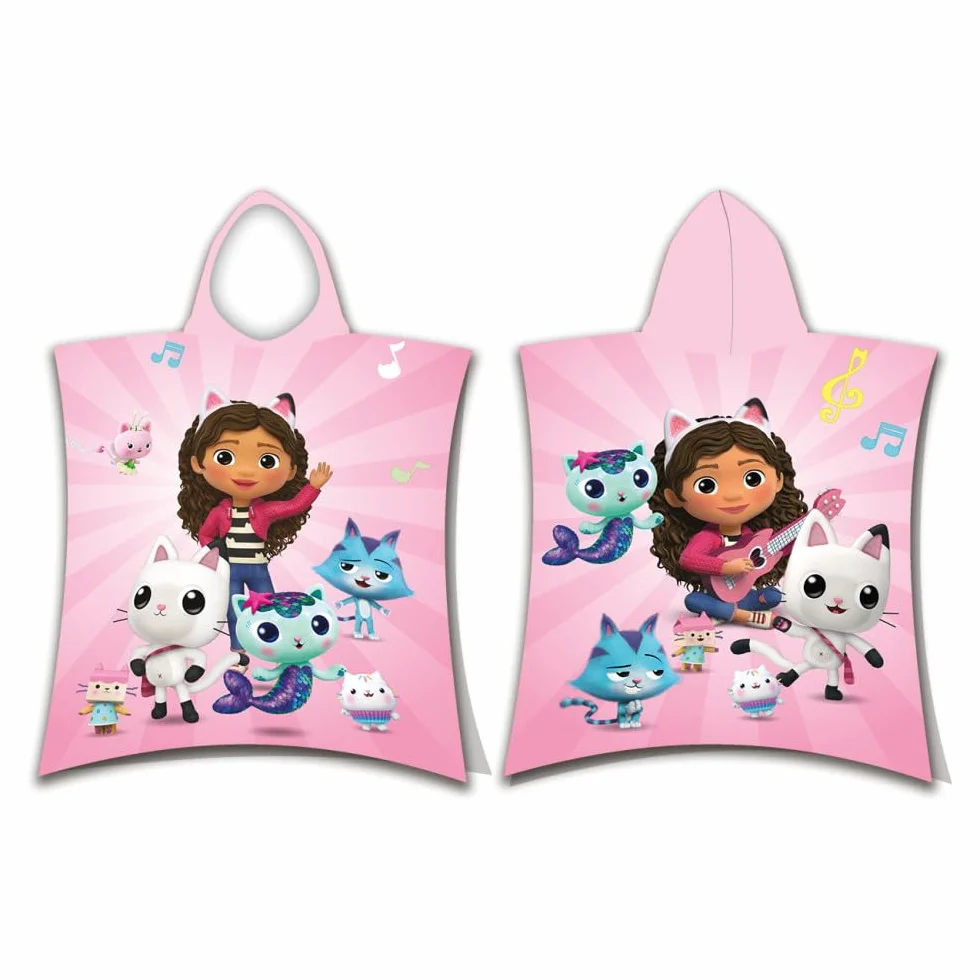 Jerry Fabrics Gabby's domek dla lalek, plażowy ręcznik kąpielowy z kapturem, ponczo dla dzieci, 100% bawełna, 115 x 50 cm, panda łapa, Mercat, ciasto, kot, wróżka, prezent dla dziewcząt, chłopców,