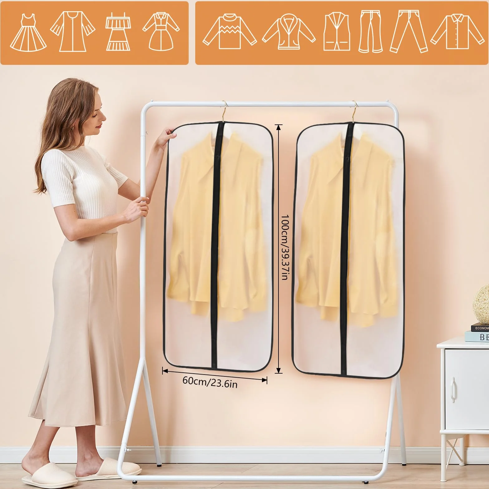 GoMaihe Torby na garnitury 8 zestawów toreb na ubrania przechowywanie ubrań - 60 × 100 cm wysokiej jakości pokrowiec na sukienkę do ochrony garniturów koszul kurtek itp. Ochraniacz na garnitur i