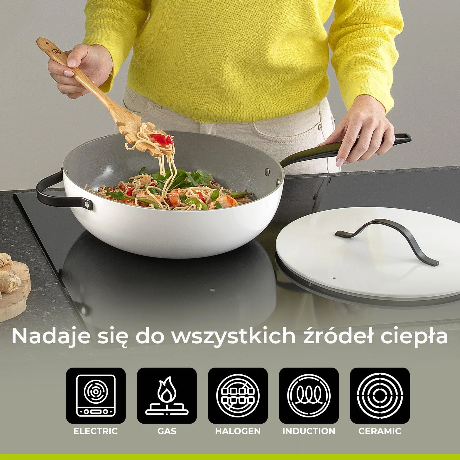 BE Living Essential 5-częściowy zestaw garnków, Ø 20, 24 i 28 cm patelnia do smażenia + Ø 30 cm patelnia do gotowania + Ø 28 cm, zestaw patelni, ceramiczne, bez PFAS, indukcja, biały