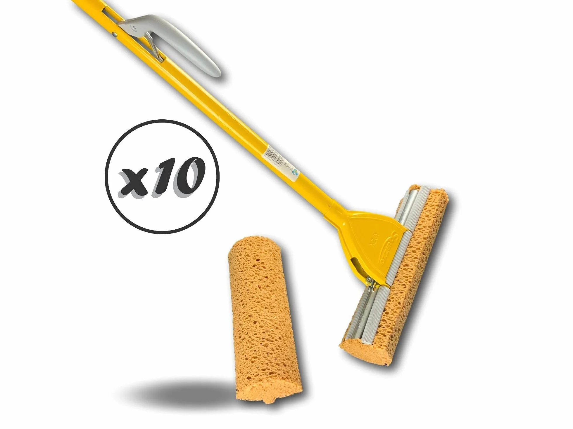 Miotła do gąbki z wkładem | Zestaw 10 | Szerokość prania 280 mm | System czyszczenia podłóg | Ergonomiczna dźwignia | Wymienna gąbka | Kibros 104795_96x10