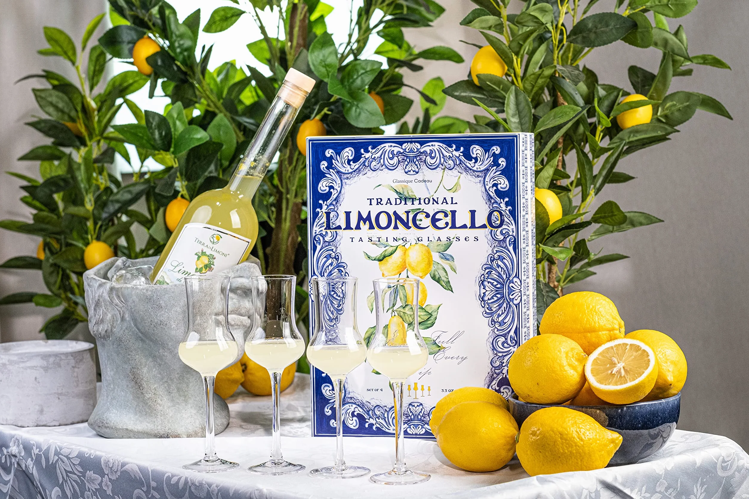 Crystal Limoncello Szklanki do kordialu, zestaw 4 sztuk, wysokie, o długości 100 ml, do popijania aromatycznego alkoholu, napoju po kolacji, aperitifu, trawienia, eleganckie kieliszki w kształcie