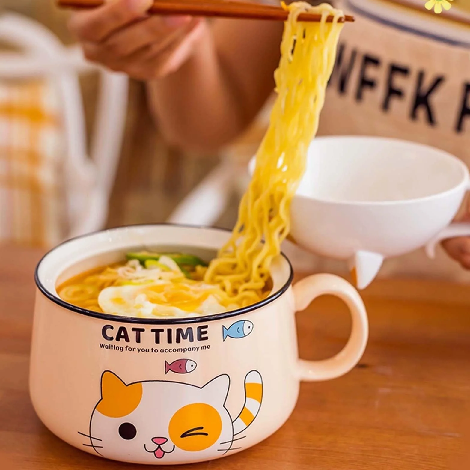 Miska Ramen ceramiczna 1020 ml japoński zestaw z pokrywką żółta