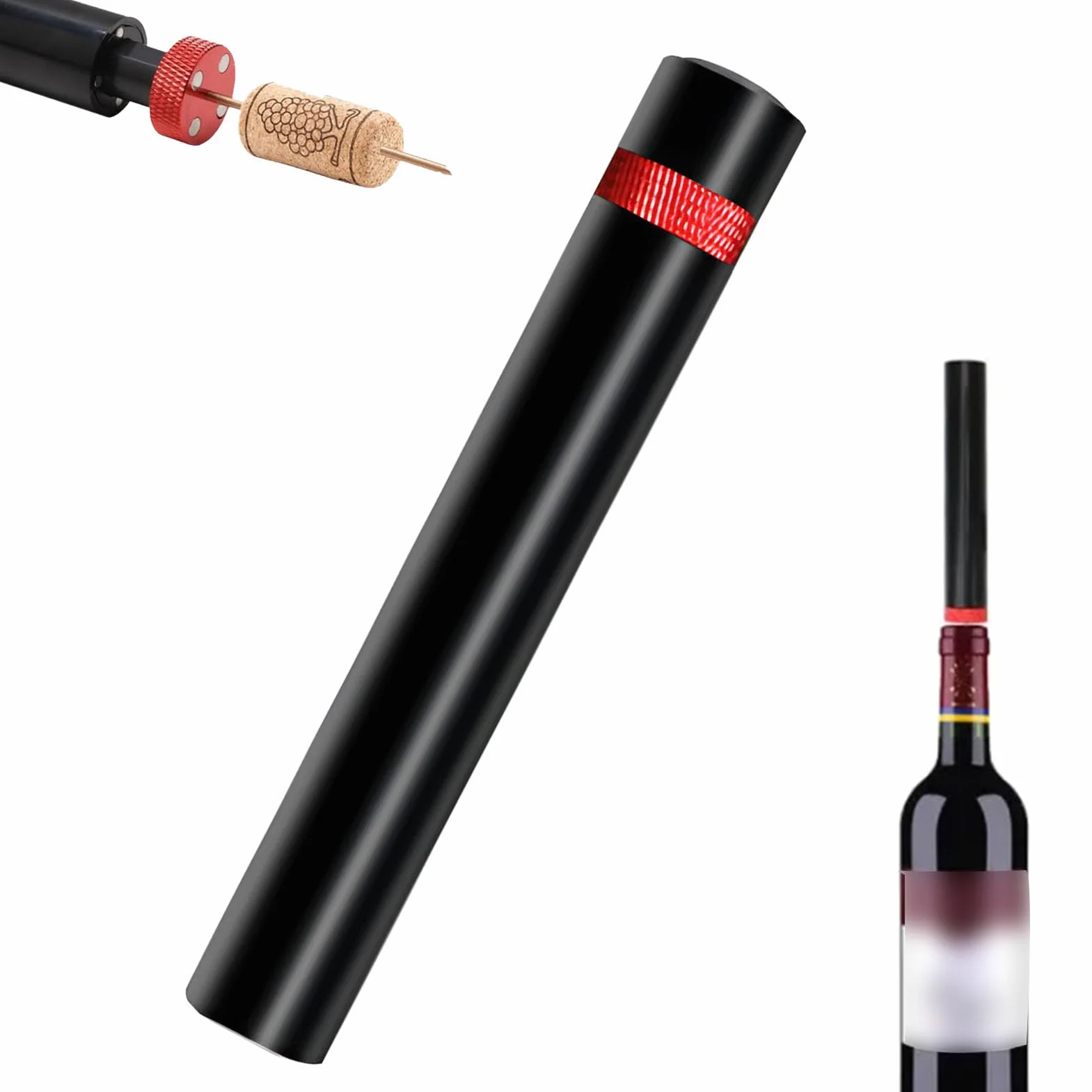 Korkociąg ze sprężonym powietrzem, korkociąg do wina z ciśnieniem powietrza, otwieracz do wina, czerwona pompa Vino, otwieracz do wina, do luksusowego wina na święta, do wina, zdejmak kapsulek
