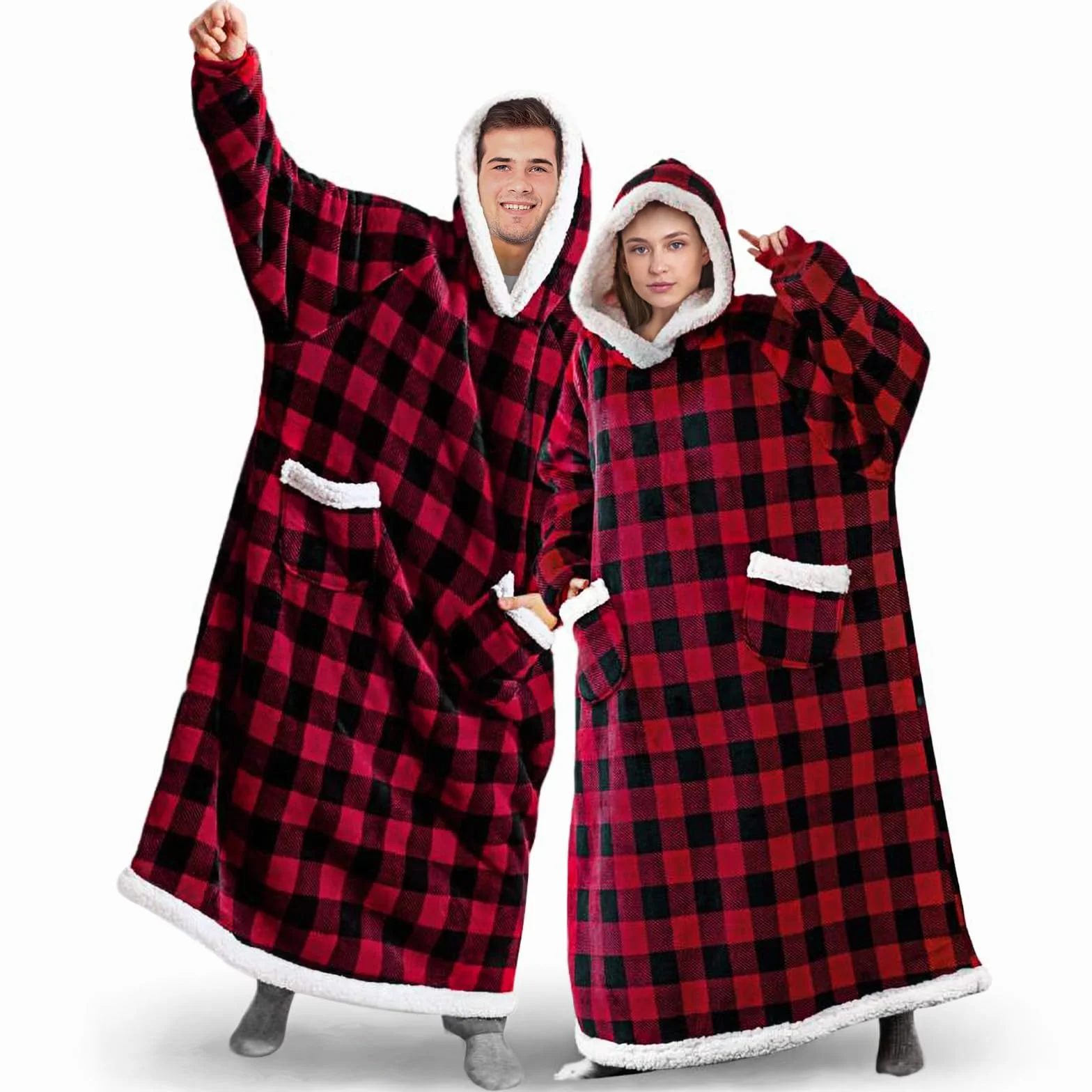 Koc oversize z kapturem Sherpa ciepły miękki bluza z kieszeniami unisex