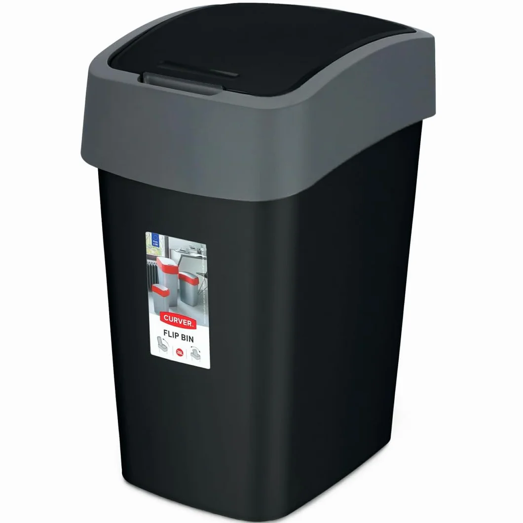 Curver Uniwersalny pojemnik na odpady Flip 25 l czarny/szary, plastik, 34 x 26 x 47 cm