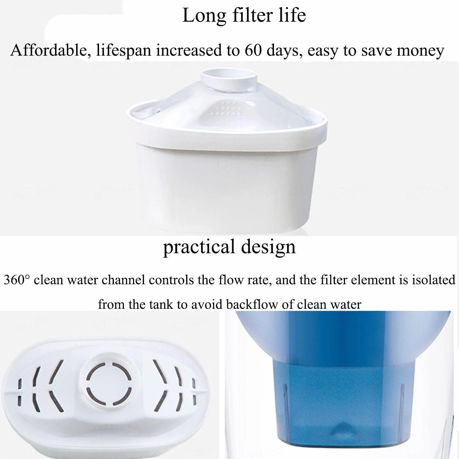 Dzbanek do filtrowania wody 3,5 l, dzbanek filtrujący do drzwi lodówki, redukcja mikroplastów, chloru, zanieczyszczeń wapiennych, wkłady chłodzące wodą, B