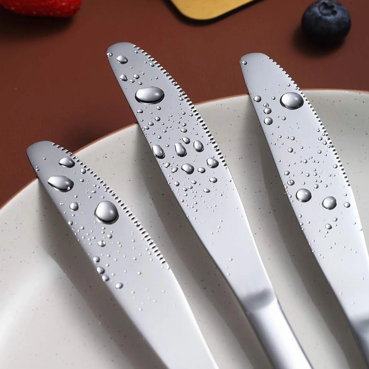 Kyraton 6-częściowy nóż do menu, stal nierdzewna, 22,8 cm, zestaw noży do steków, nóż stołowy, zestaw noży do masła, sztućce, nadaje się do mycia w zmywarce (srebrny)