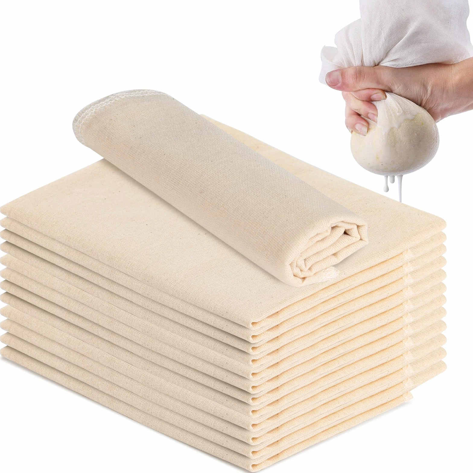 Ściereczka do przecierania, 10 sztuk, 50 x 50 cm, ściereczka z muśliny, nadaje się do prania, wielokrotnego użytku, ściereczka filtrująca, biała ściereczka do sera, do przesiewania soku, sera,