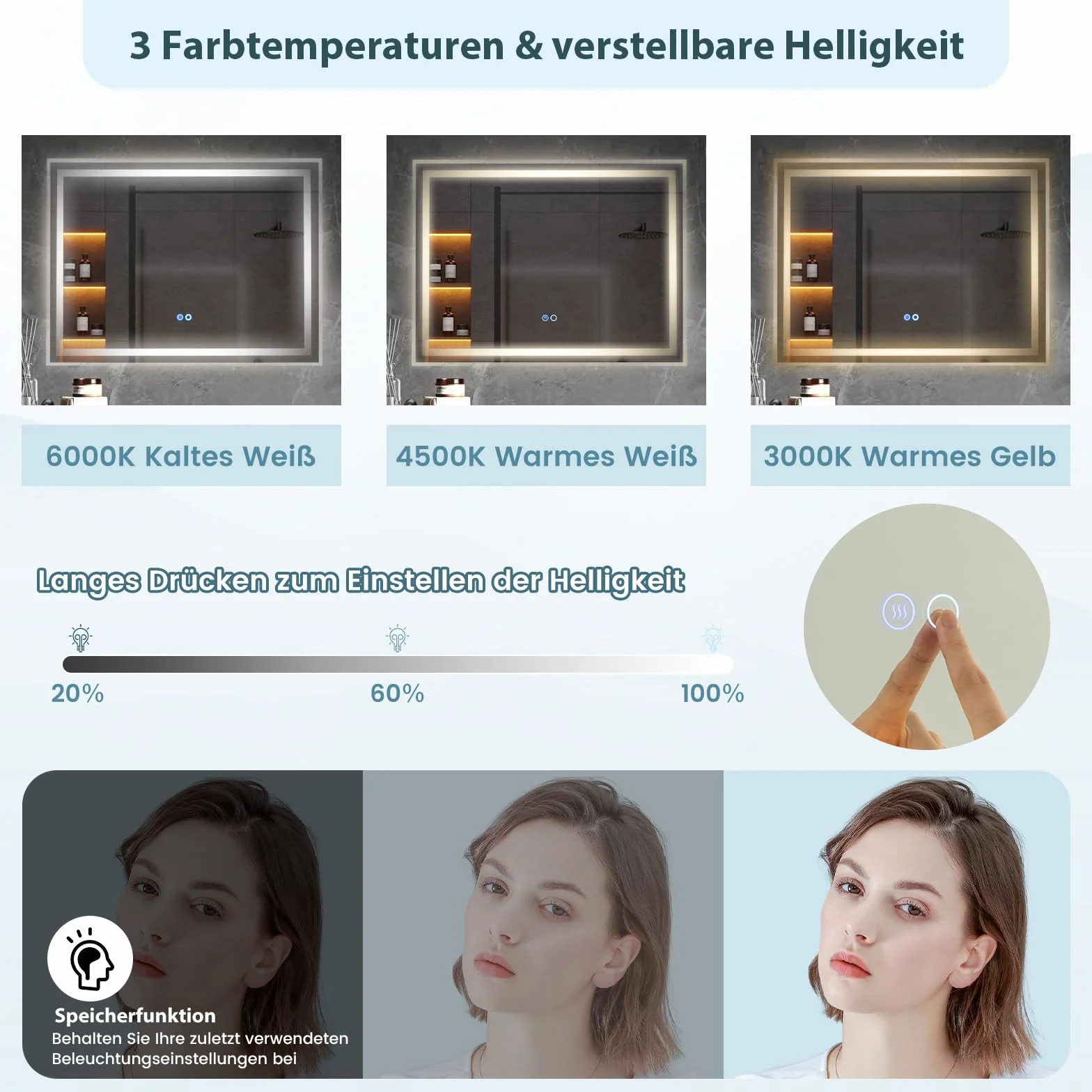 COSTWAY Lustro łazienkowe LED 80x60 cm antyparowe ściemniane dotykowe pamięć