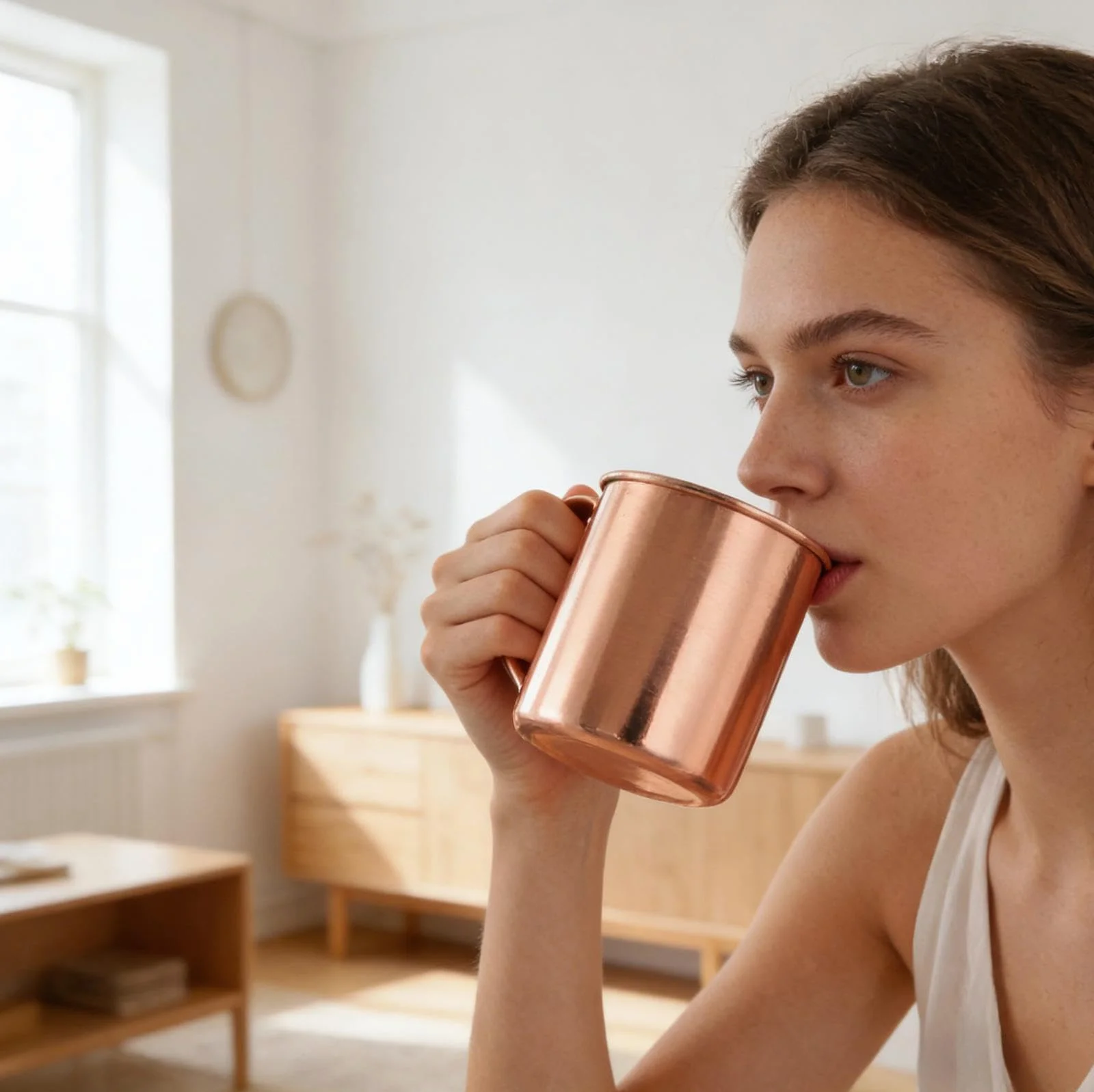 Kubek z czystej miedzi 450 ml, elegancki złoty miedziany kubek z wygodnym uchwytem do kawy, piwa, herbaty, koktajli i kempingu na świeżym powietrzu, łatwe czyszczenie i nalewanie, utrzymuje