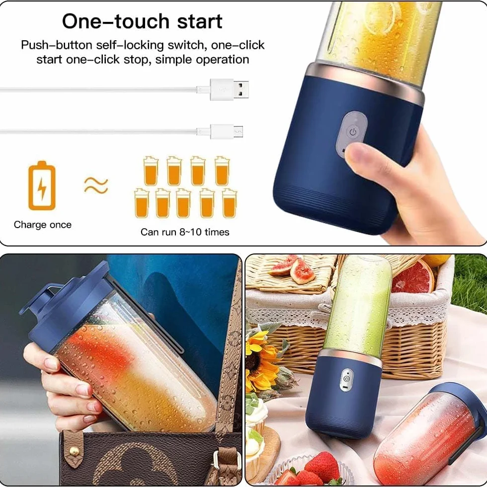 Smoothie Maker, 400 ml, przenośny mikser mini blender z 6 ostrzami ze stali nierdzewnej, mały smoothie Maker to Go USB do ponownego ładowania mini mikser stojący do jedzenia dla niemowląt,
