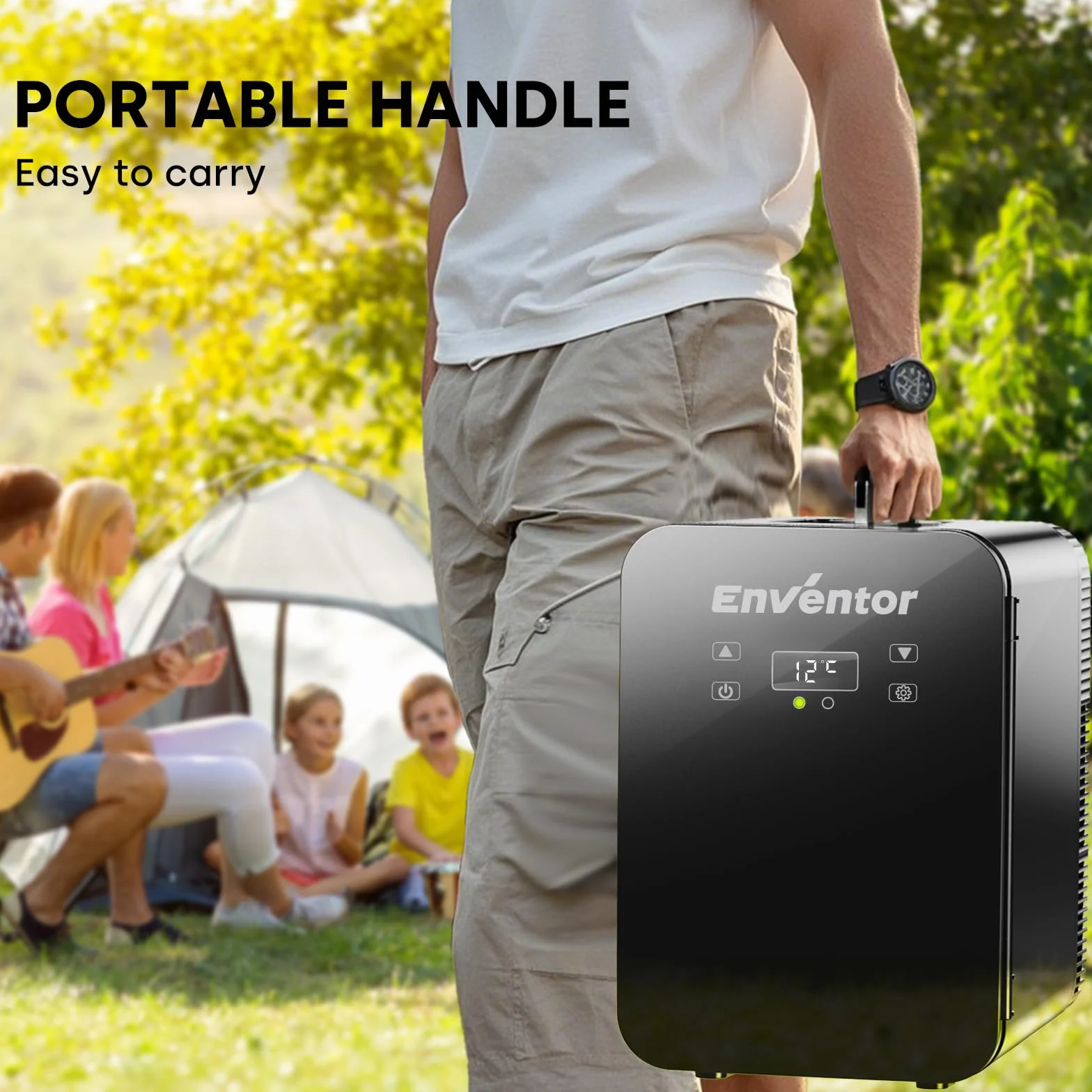 Enventor Przenośna mała lodówka 10 l (czarna), mini lodówka z funkcją chłodzenia i ciepła, 12 V/220 V, wyświetlacz LCD, mini lodówka do pokoju, samochodu i domu