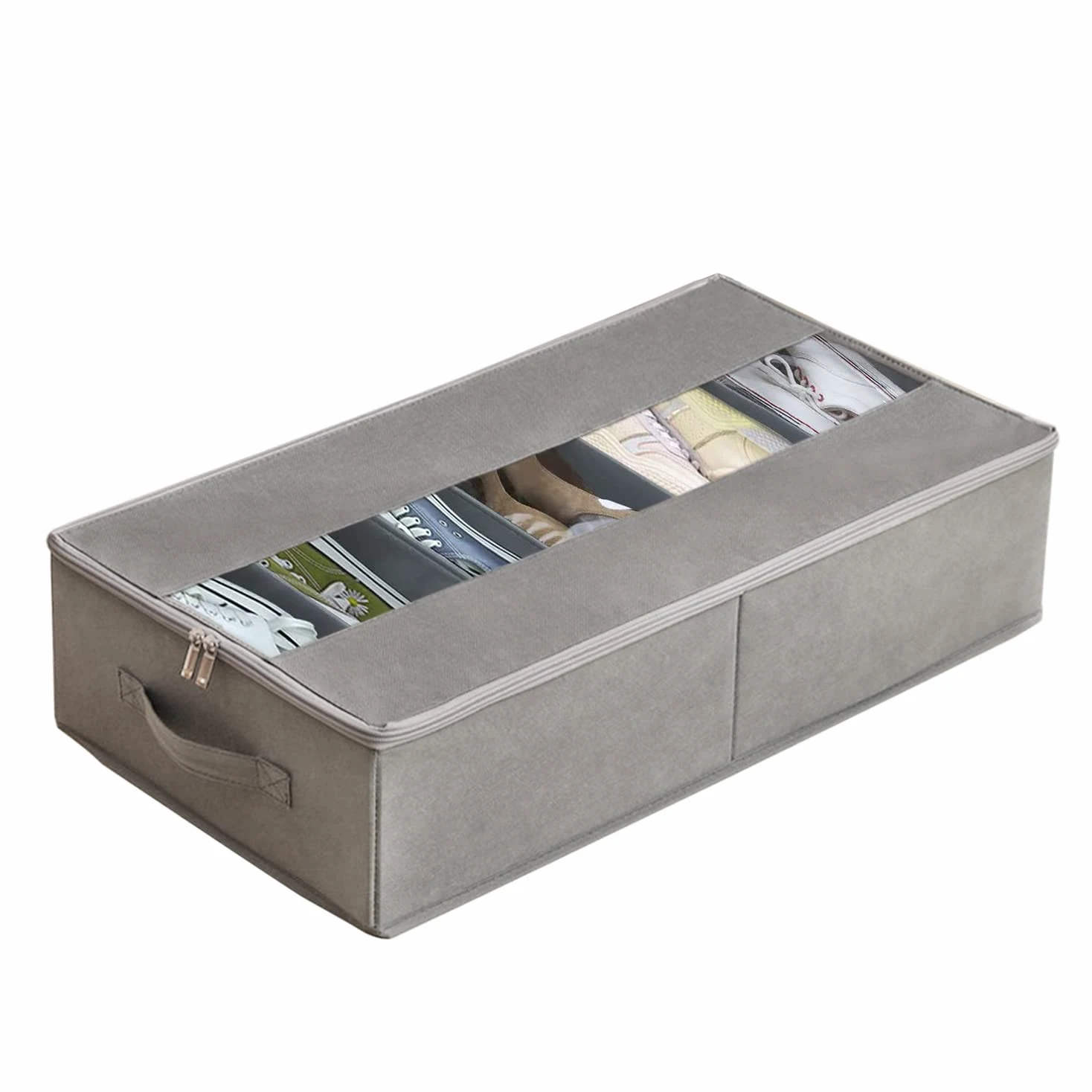 Przechowywanie butów pod łóżkiem, 60 x 33 x 14 cm, regał na buty pod łóżko, składane pudełko do przechowywania, komoda pod łóżko, szafka pod łóżko, kolor szary