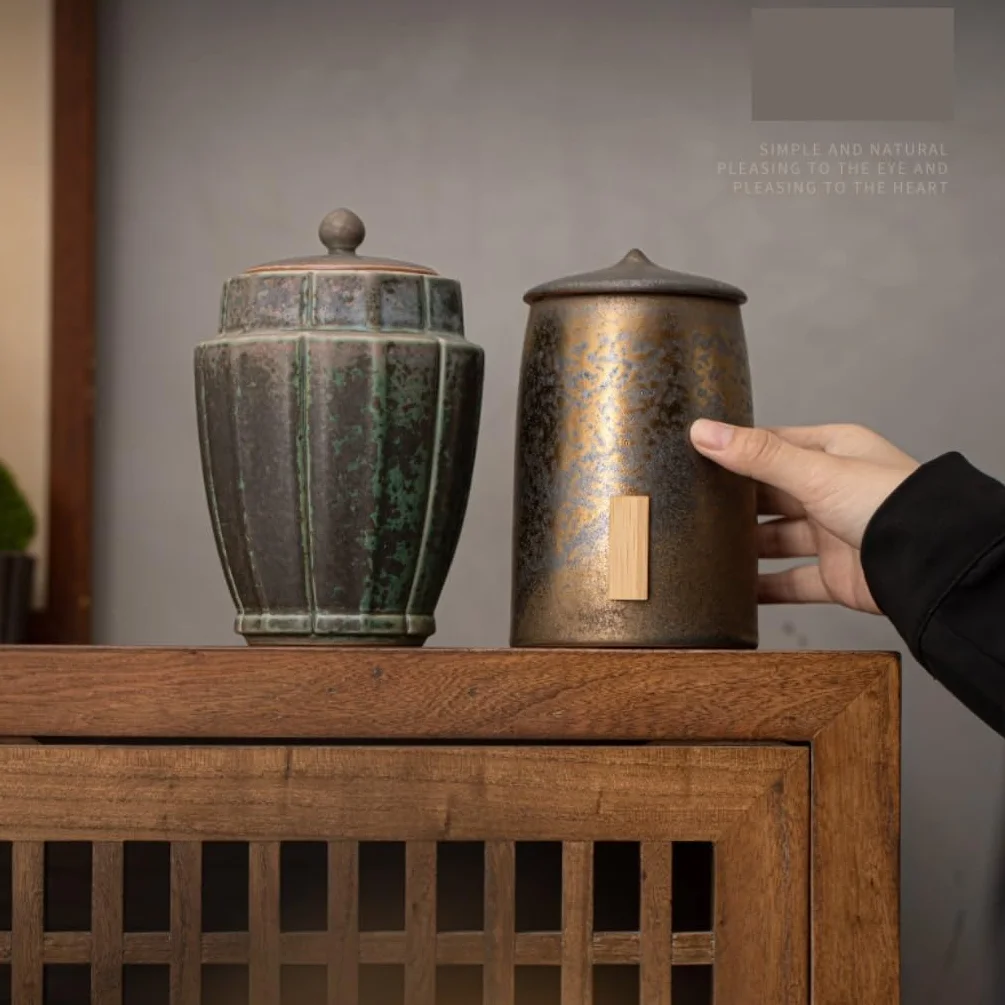 XYNSNDB Słoik cukru Chiński retro pozłacany żelazny kapelusz Bambusowy kapelusz Puszka na herbatę Ceramiczne przechowywanie herbaty o dużej pojemności Puszka na herbatę Zamknięta puszka do użytku