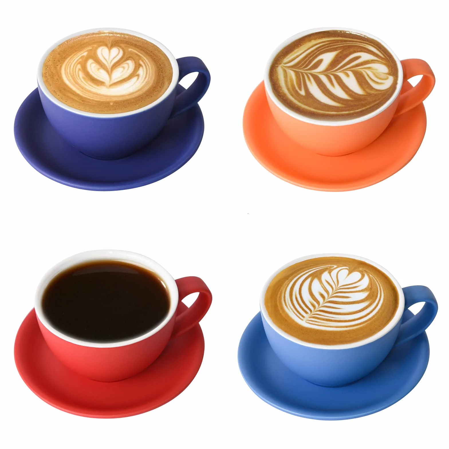 Yundu Zestaw filiżanek do cappuccino i kawy, 4 x 300 ml, ceramiczne, matowe ciemne odcienie, mieszanka do latte art i baristy