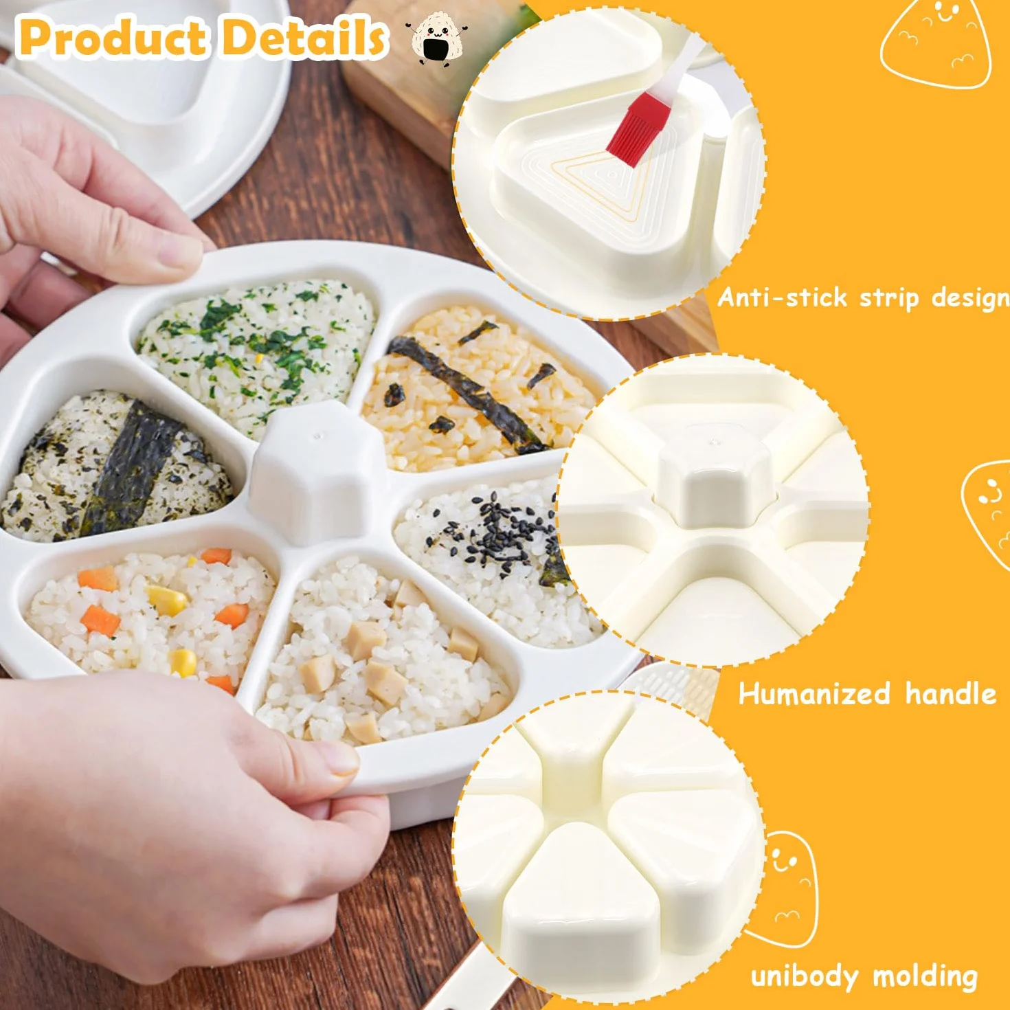 Onigiri Maker Sushi zestaw forek do onigiri i japońskich sześciokątnych i trójkątnych form, do kuchni, DIY, gotowania, bento, domu, restauracji, kempingu