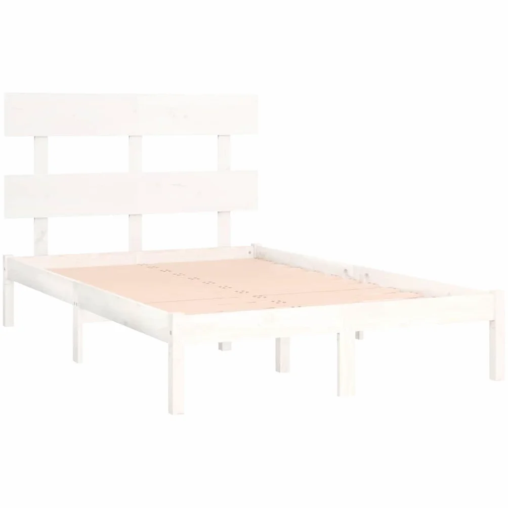 Lite drewno sosnowe Ponadczasowy rustykalny styl Klasyczny biały 120x200 cm | Rama łóżka z litego drewna sosnowego biała 120x200 cm solidna i stabilna z zagłówkiem do sypialni