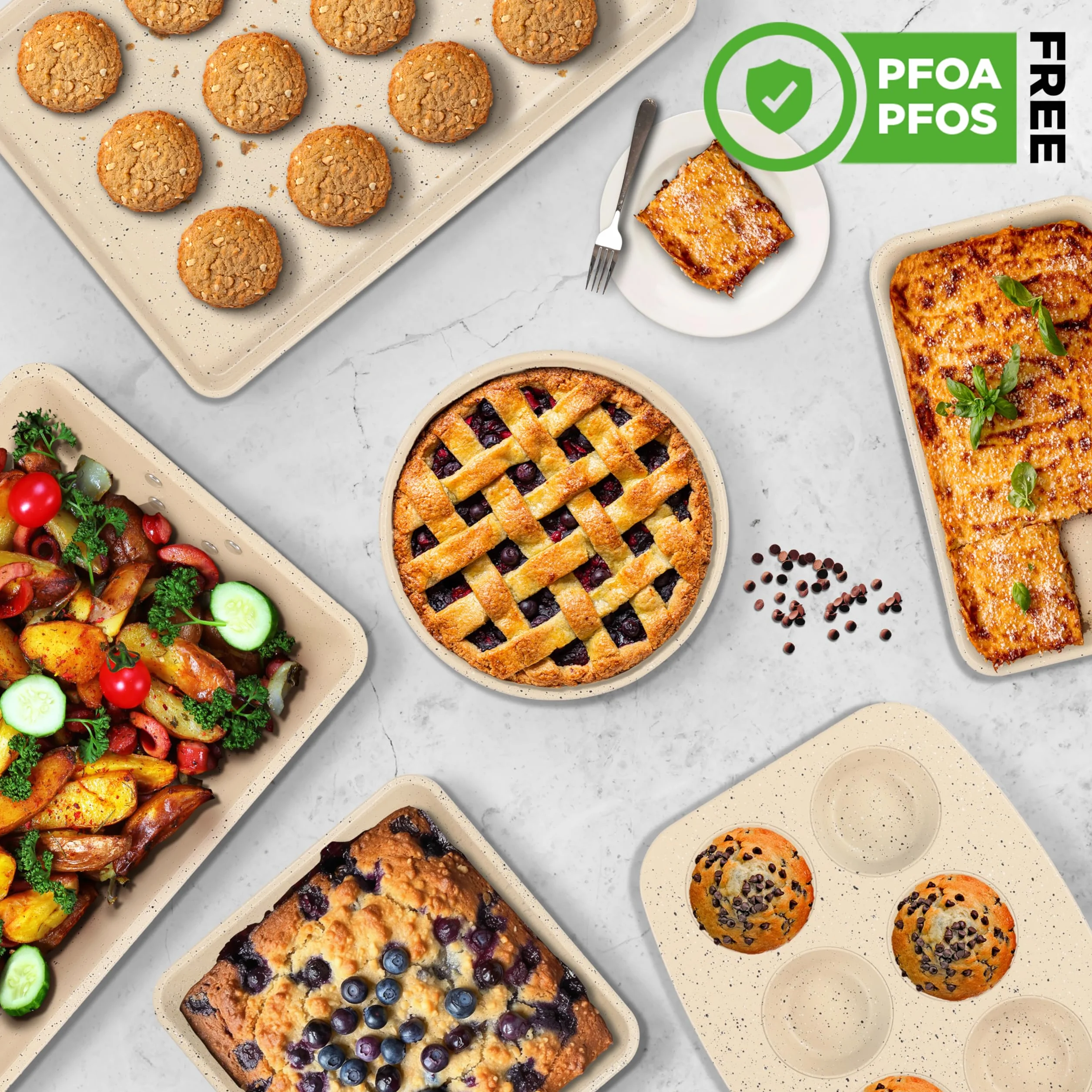 Nutrichef Zestaw Foremek Do Pieczenia, 8 Sztuk, Stosowalne, Stal Węglowa, Antyadhezyjne, Zawiera Tacę, Bez PFOA I PFOS, Odpowiedni Do Piekarnika Do 232°C