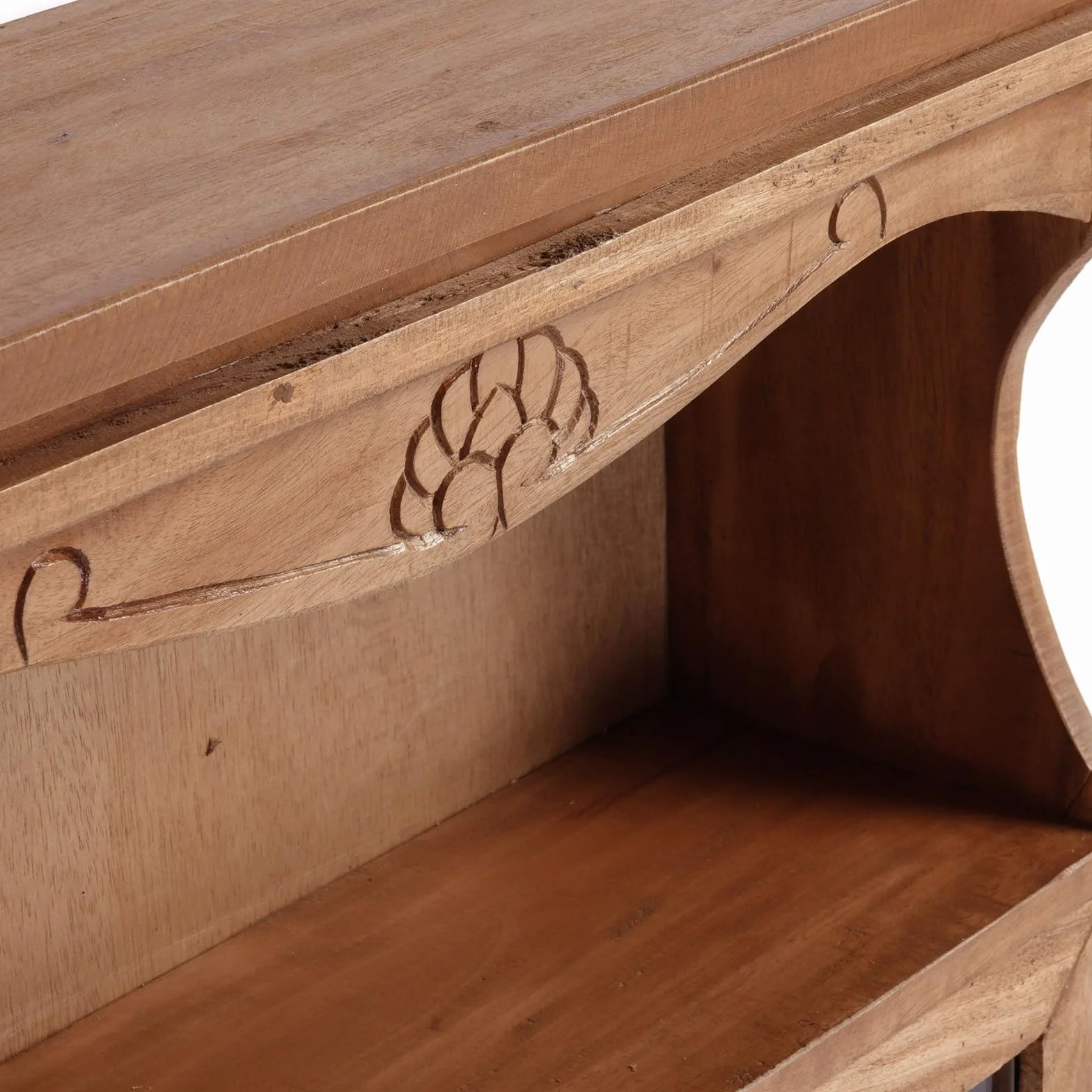 DESIGN DELIGHTS Szafka ścienna Ribera drewno mahoniowe szklane drzwi 73 cm z rzeźbami