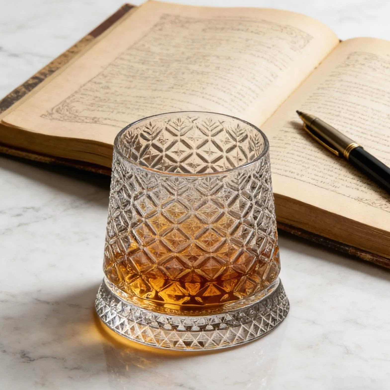Genérico Zestaw szklanek do whisky z obrotowym designem | Stylowy bar z podstawkami w zestawie - do koktajli i kawy Bourbon - dla mężczyzn, taty, dziadka, męża, syna i