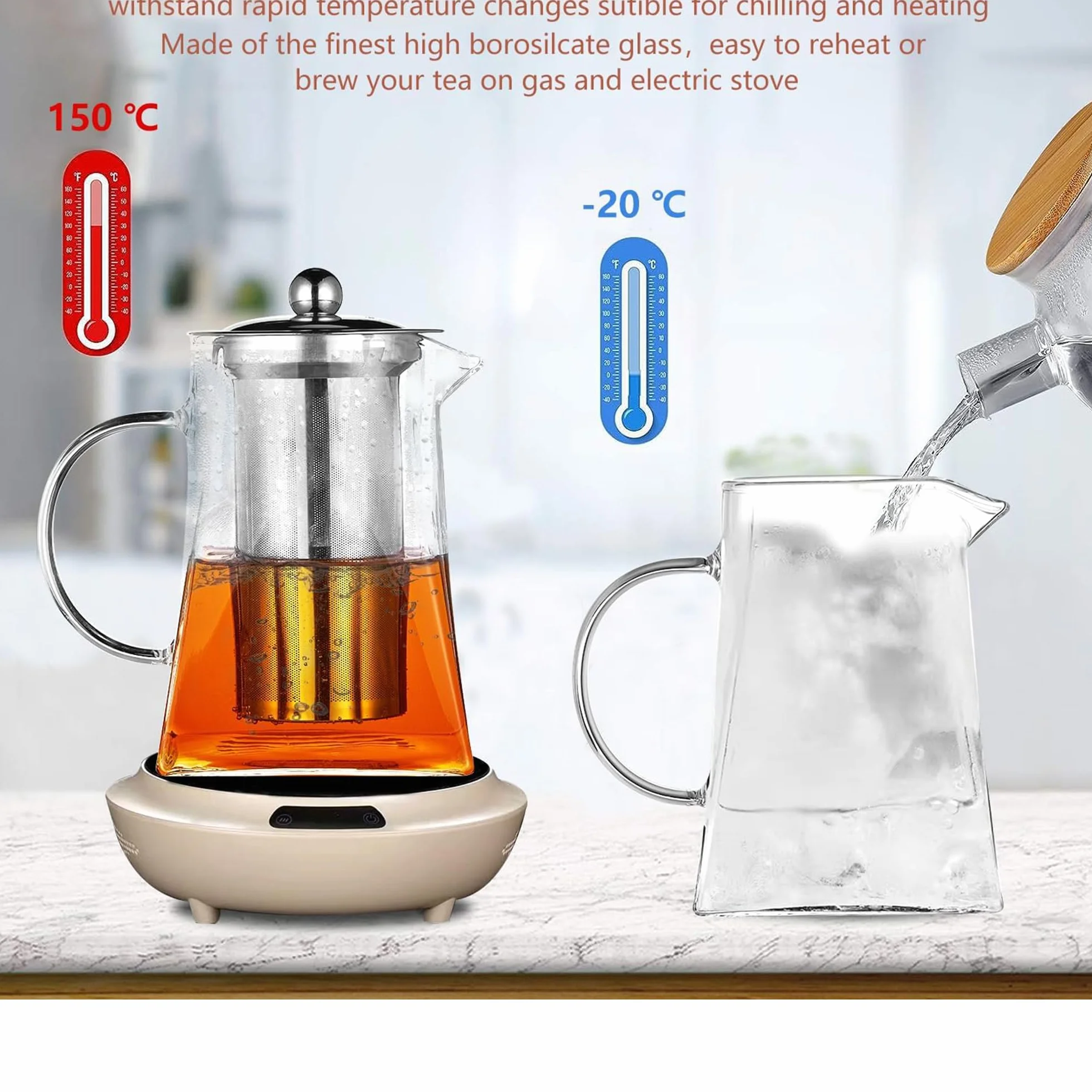 550ml Dzbanek do zaparzania herbaty, przezroczysty dzbanek herbaty ze szkła borokrzemianowego z wyjmowanymi sitkami do herbaty sypanej, odporny ciepło czajniczek