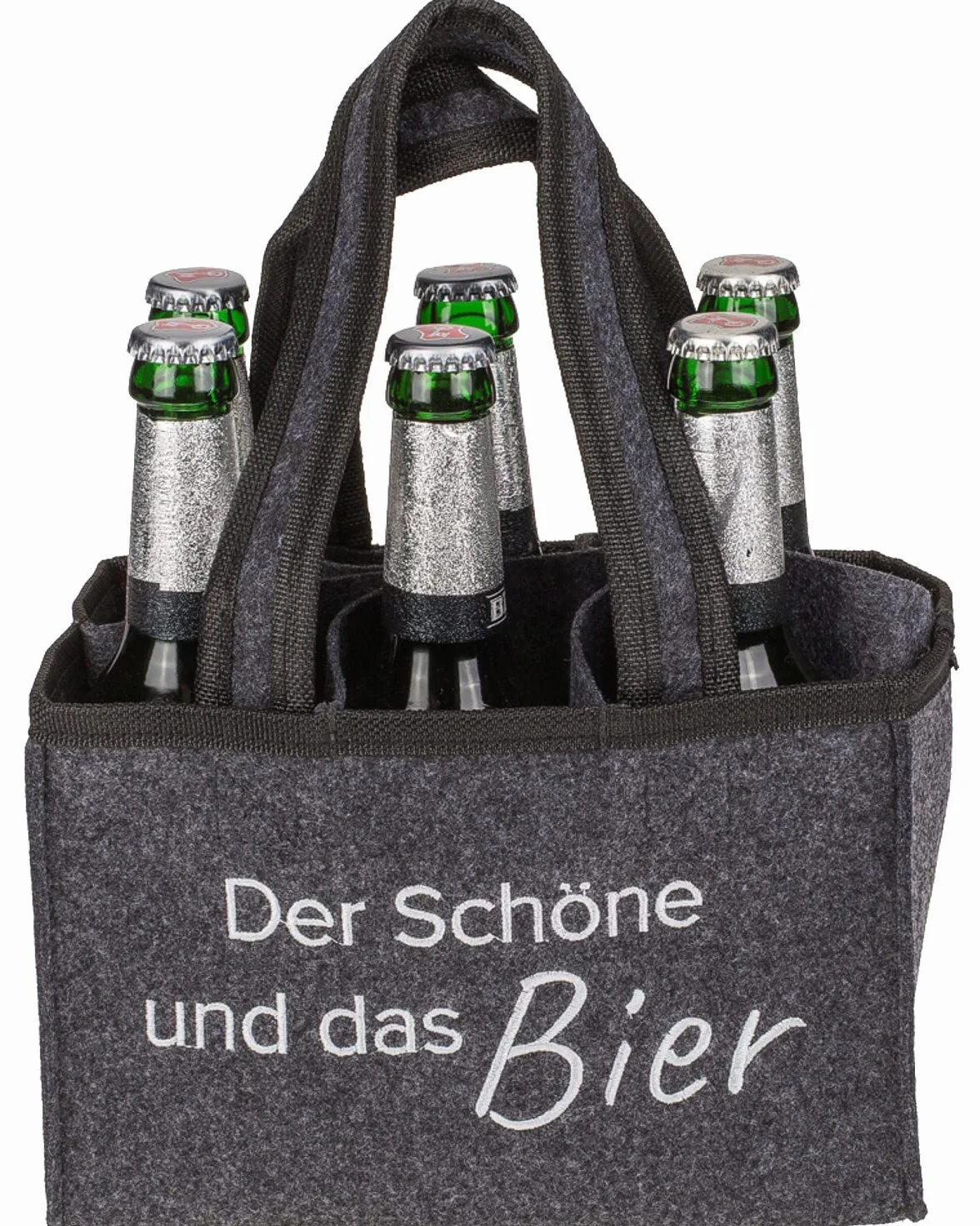 Out of the blue Torba na butelki na piwo, na 6 butelek z napisem "Der Schöne und das Bier", 71/2652, szara, szary, Torba na butelki