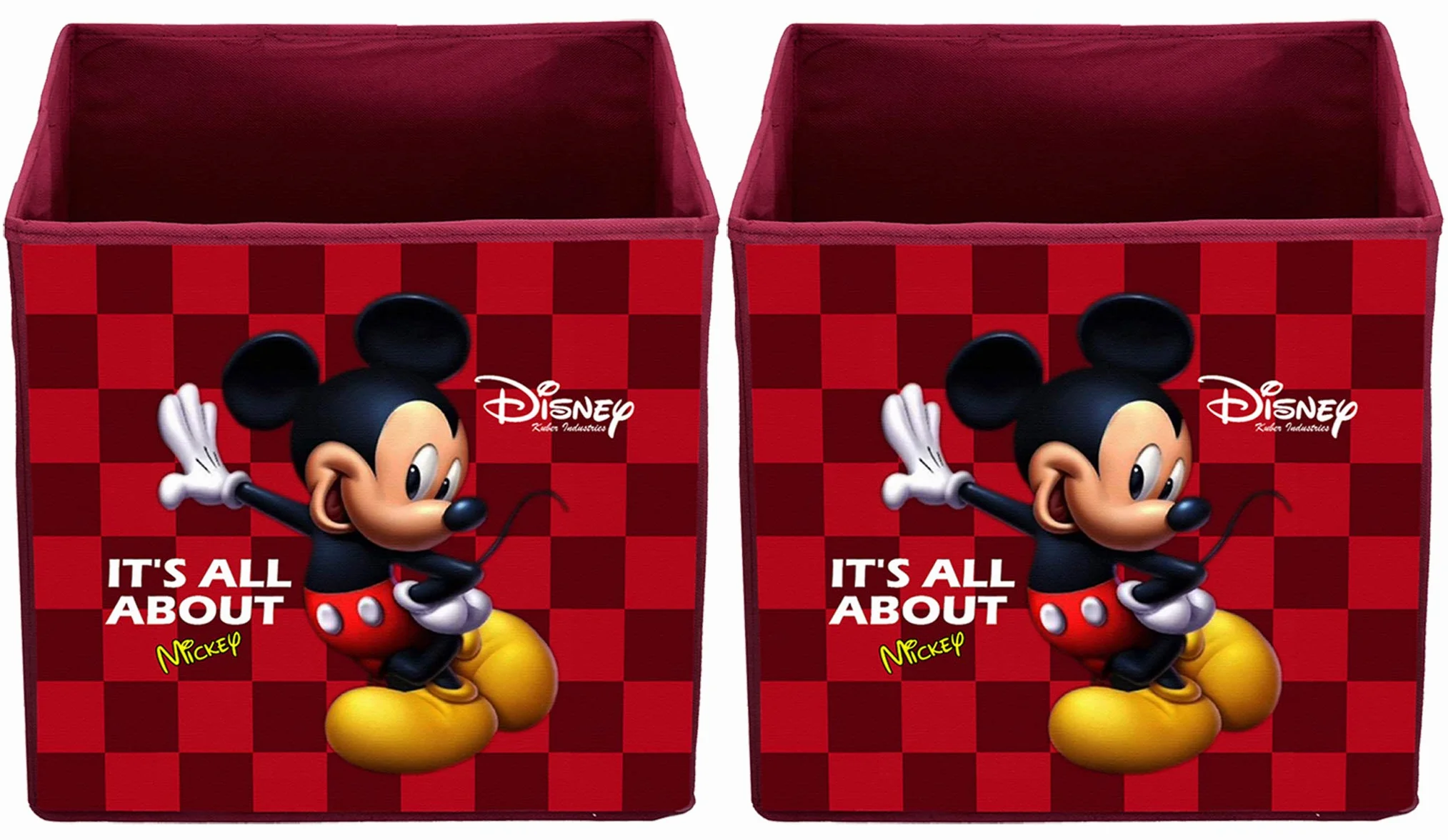 Kuber Industries Disney Myszka Miki Składane pudełko do przechowywania z włókniny z uchwytem na zabawki, książki, ubrania, szafa (brązowa, rozmiar L, 2 sztuki)